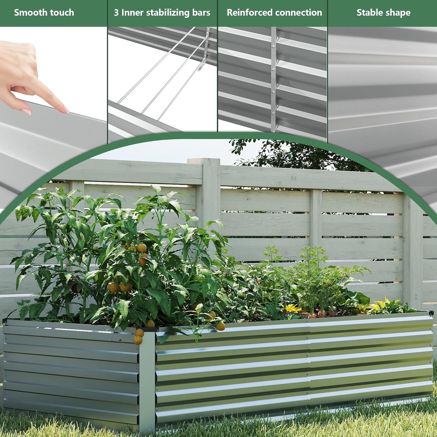 FOOWIN 4pcs 8x4x2ft Galvanized Raised Garden Bed, Planter Raised Garden Boxes Outdoor, Large Metal Raised Beds for Gardening, Garden Bed for Vegetables, Flowers, Herb,478 Gallon Capacity, Silver