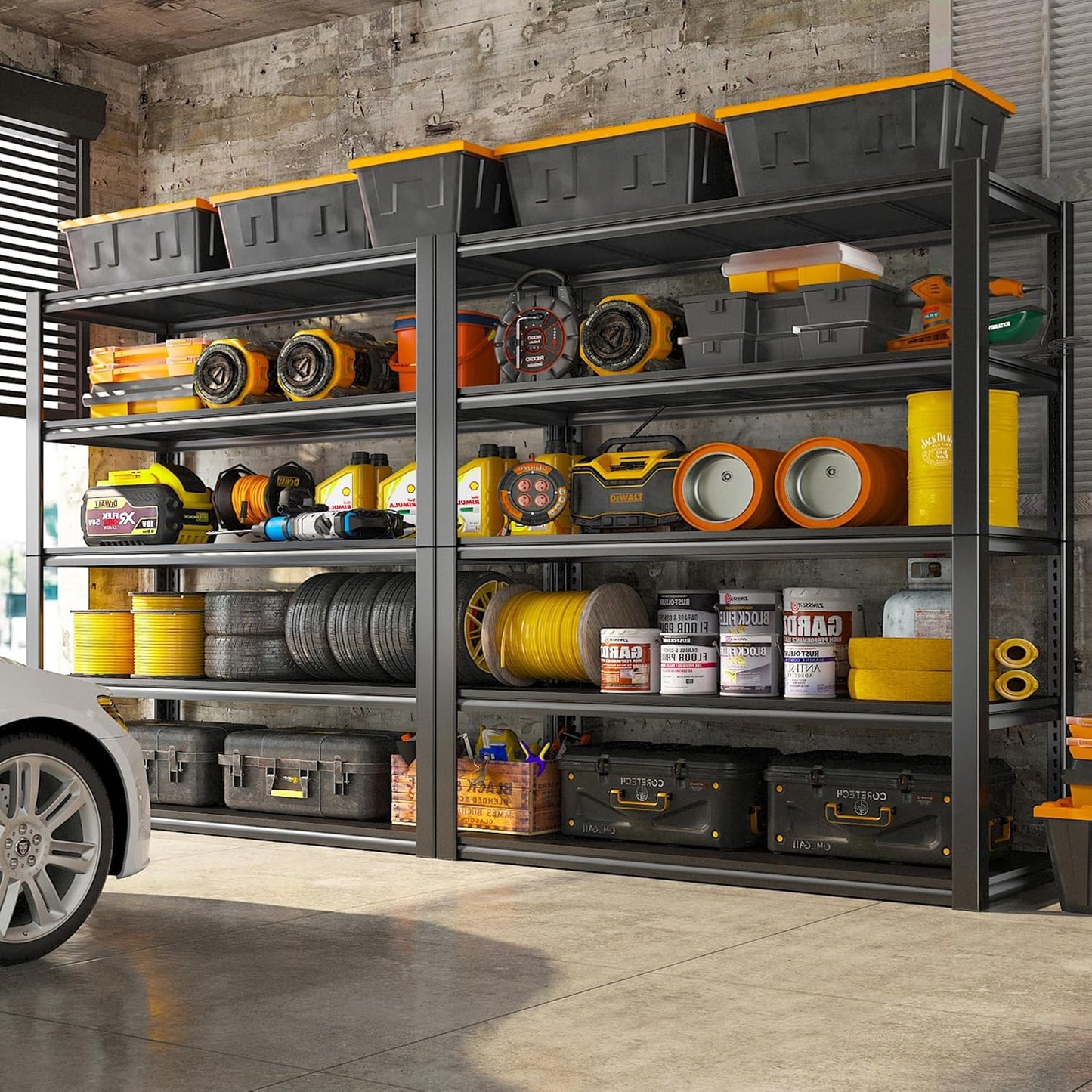 REIBII 48" W Garage Shelving 2500LBS Storage Shelves 5 Tier Heavy Duty Shelving Adjustable Garage Shelves for Warehouse, Pantry, Easy Assemble, 48.2''W X 72''H X18''D