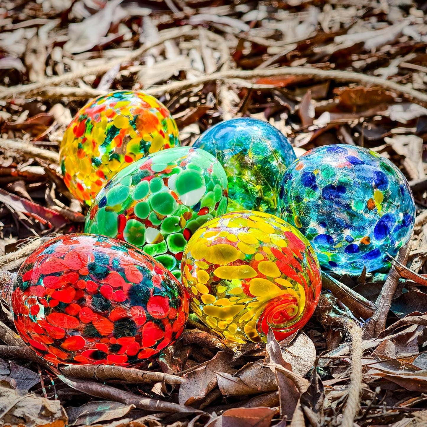 6pcs Hanging Garden Gazing Ball, Hand-Blown Glass Witch Ball for Outdoor Garden Décor