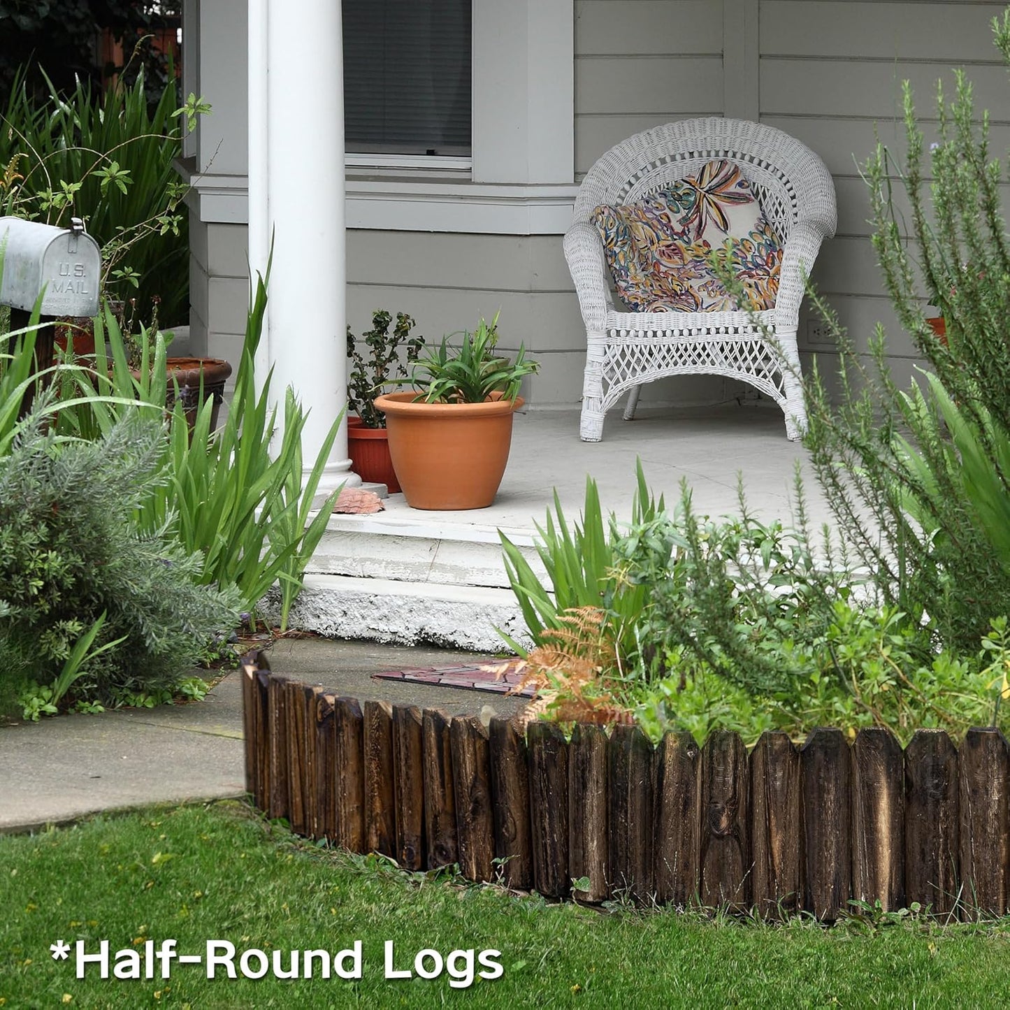 Wood Garden Edging – Half-Round Decorative Wooden Fence Border for Indoor & Outdoor Use, Rustic Natural Pine Panels for Flower Beds, Pathways, and Landscaping Décor