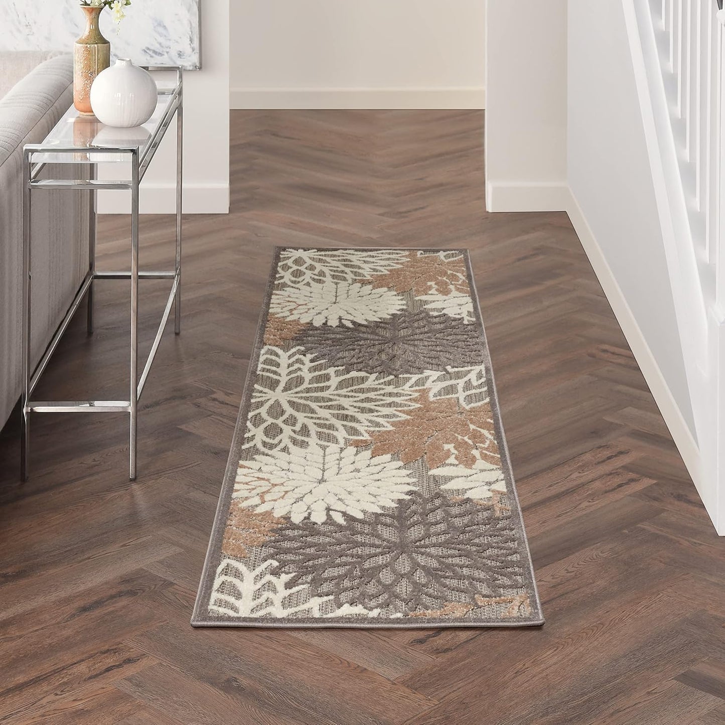 Nourison Aloha Indoor/Outdoor Area Rug 2' x 6', Natural, Runner Tropical Botanical Easy-Cleaning Non Shedding Bed Room Living Room Dining Room Deck Backyard Patio