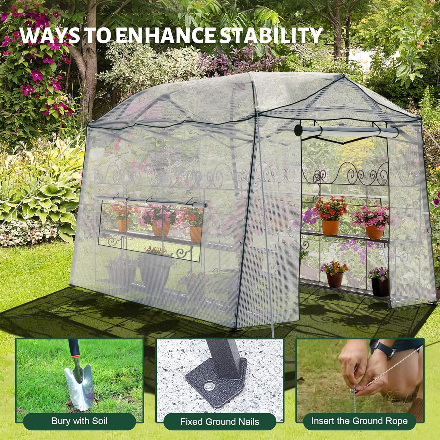 11 x 8.5 FT Walk-in Greenhouse, Portable Pop-up Green House 3 Adjustable Hights Heavy Duty Plant Gardening Canopy with Durable PE Cover for Indoor Outdoor (Clear and White)