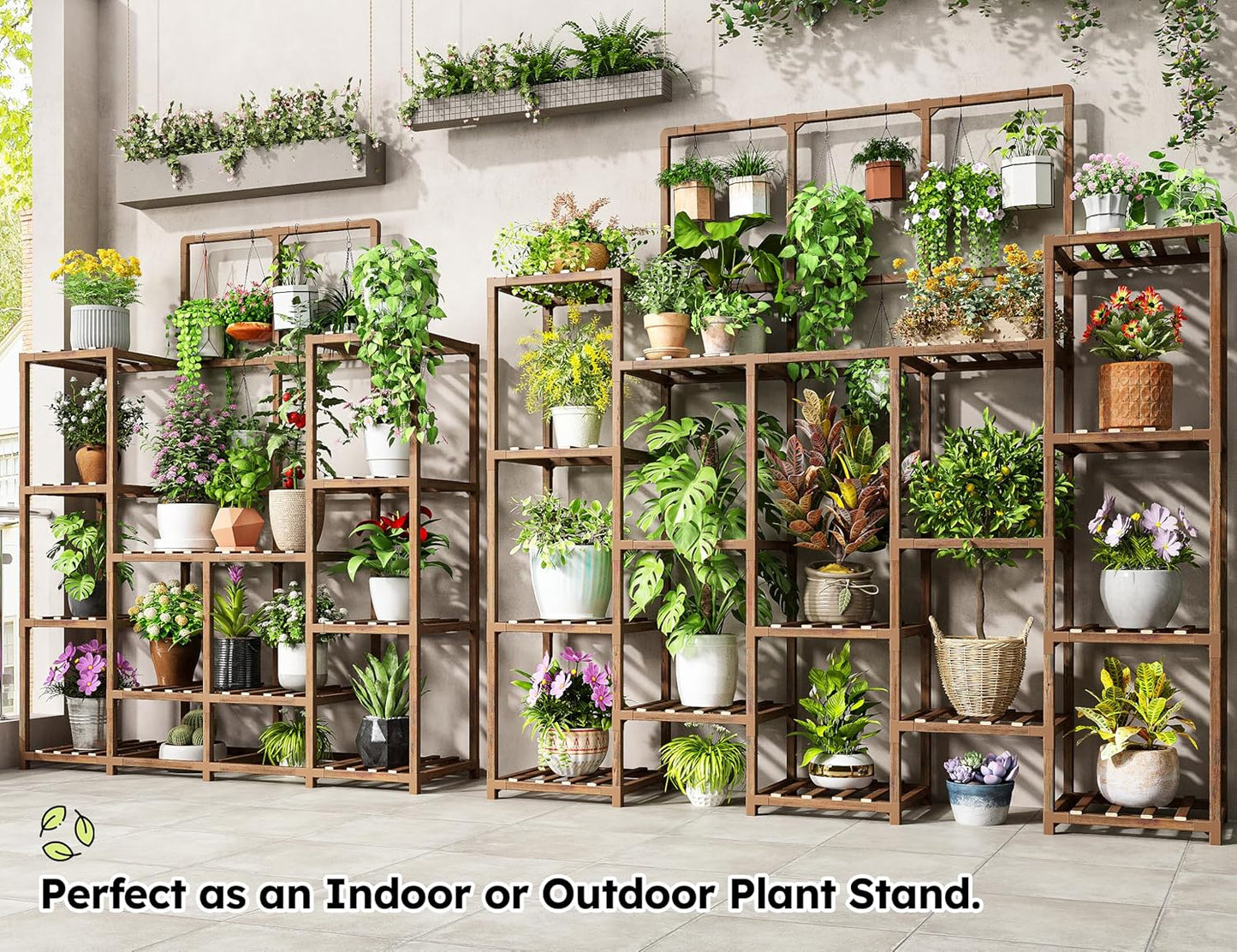 EnHomee Plant Stand Indoor Wood Plant Stand Outdoor Tiered Plant Shelf for Multiple 16-21 Potted Plants for Living Room Patio Balcony Yard Garden 44.9" W x 11.8" D x 62.2" H