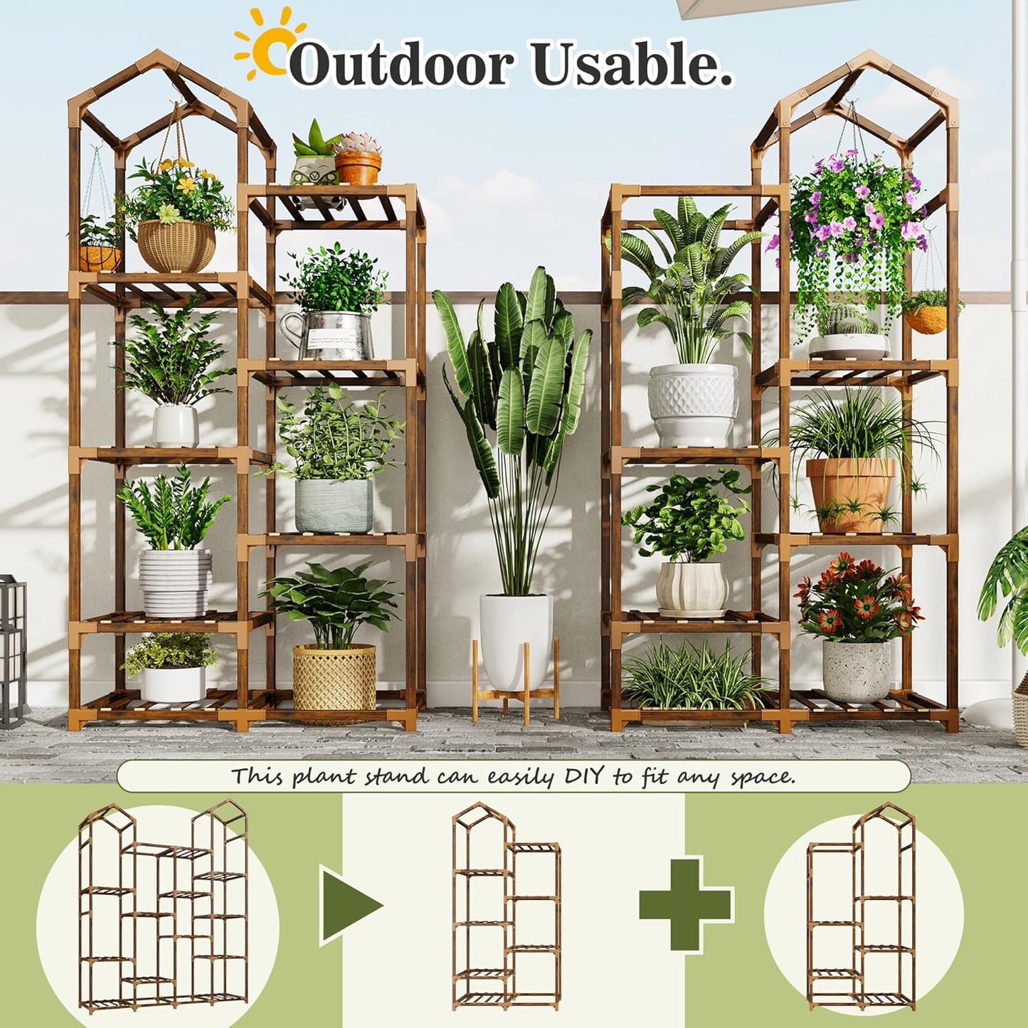 EnHomee Plant Stand Indoor Plant Stands Outdoor Tall Plant Shelf for 15-21 Pots Corner Tiered Plants Stands for Multiple Plants Wood Hanging Plants Holder for Garden Balcony Patio Window Porch