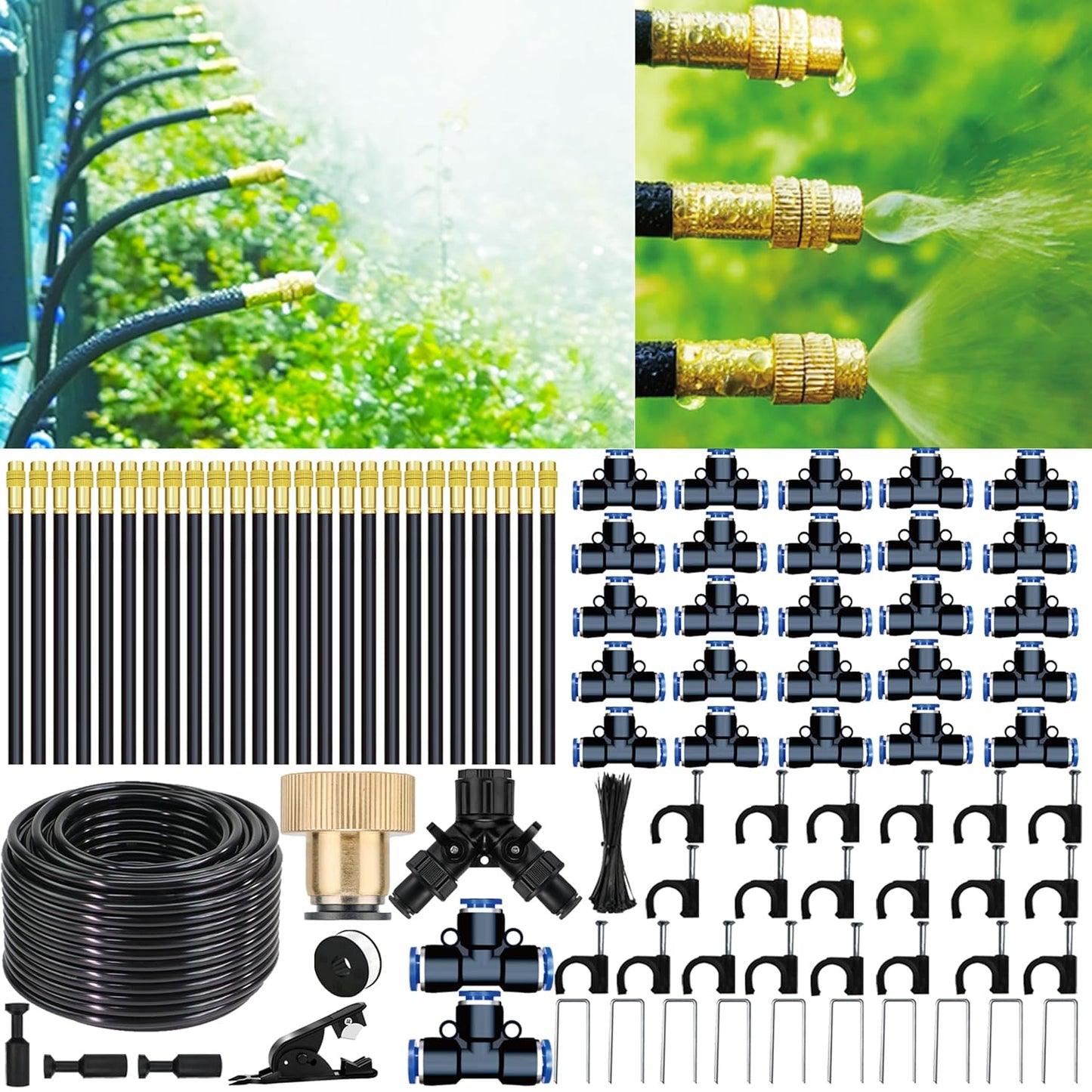 98 Ft Drip Irrigation System,360°Bendable Drip Irrigation Kit,25 Nozzles and 27 Quick Connectors,Automatic Garden Irrigation System,Adjustable Atomizing System for Plants, Greenhouse,Yard,Lawn