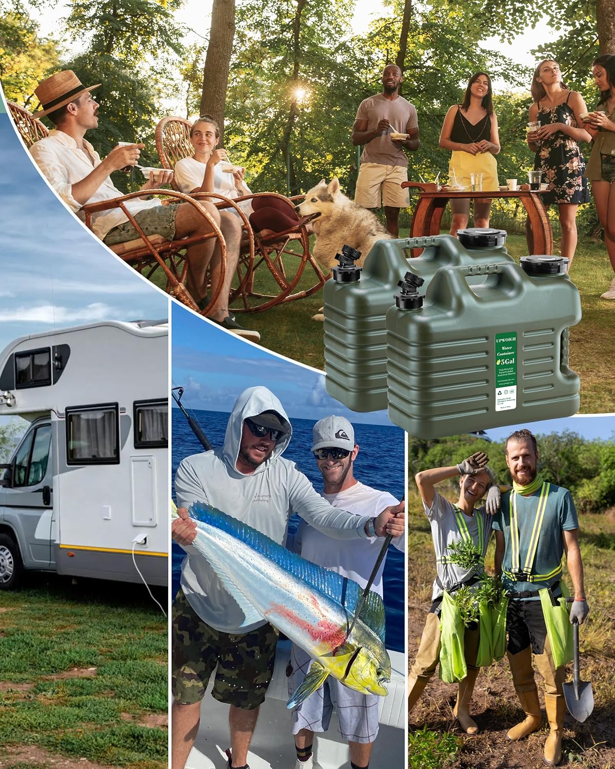 UPWOIGH 5 Gallon Water Jug Set of 2, Camping Water Container, Truly No Leakage Water Storage, Large Military Green Water Tank,BPA Free Portable Emergency Overlanding Gear for Outdoors Hiking