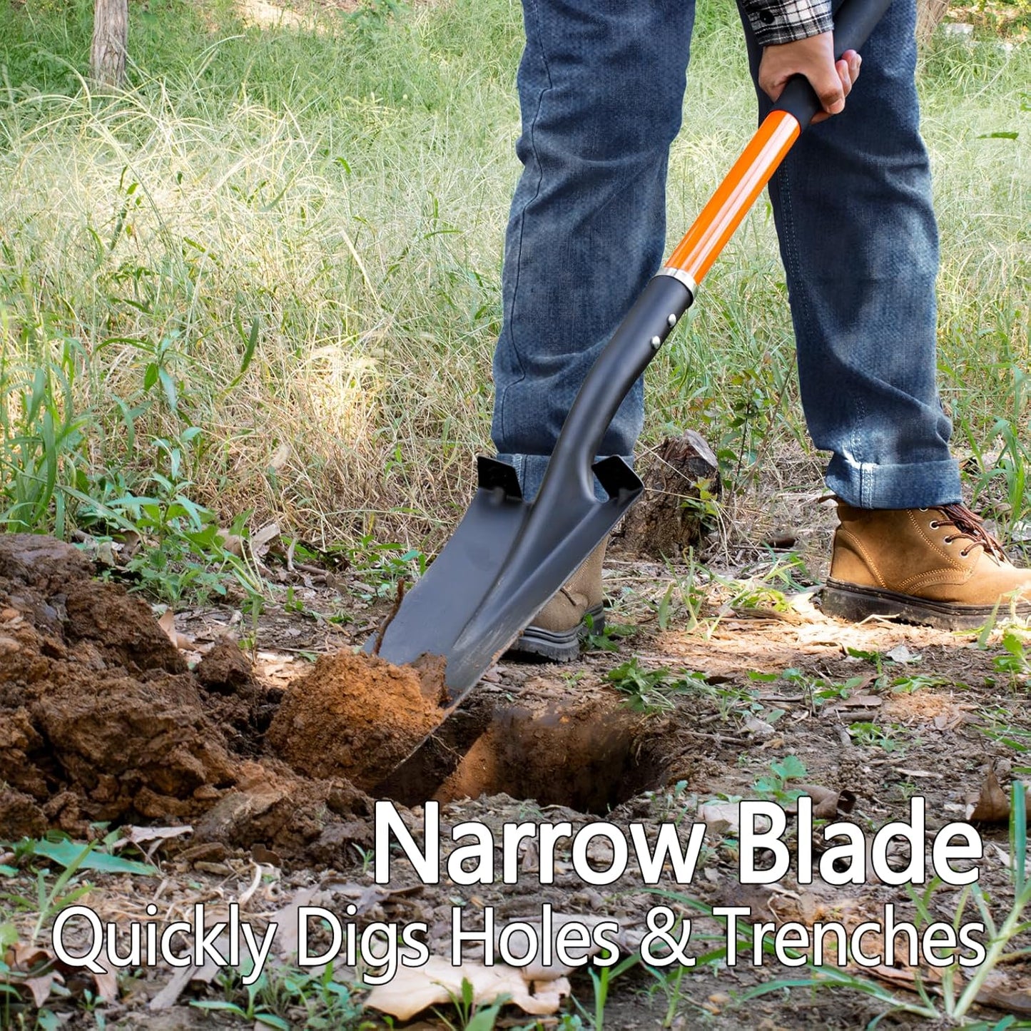 Heavy Duty Shovel with Fiberglass Handle for Digging and Gardening, Metal, 58 Inches