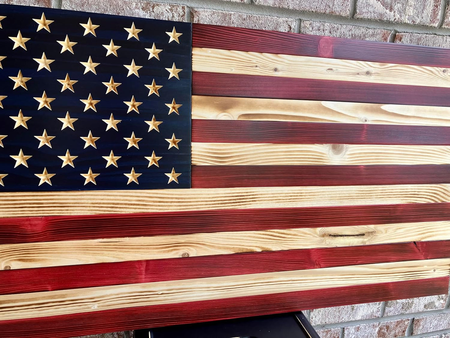 Rustic Wooden American Flag, Patriotic Wall Art (Natural Finish, 19.5x36)