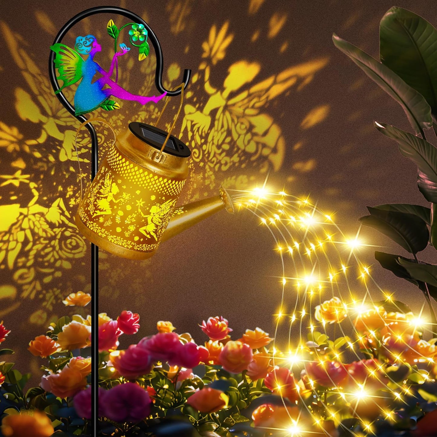 Solar Watering Can Lights Outdoor Garden Decor, Large Fairy Hanging Lantern with Shepherd Hook, Waterproof Garden Lights for Outdoor Landscape Pathway Yard, Mothers Day Gifts for Mom Grandma
