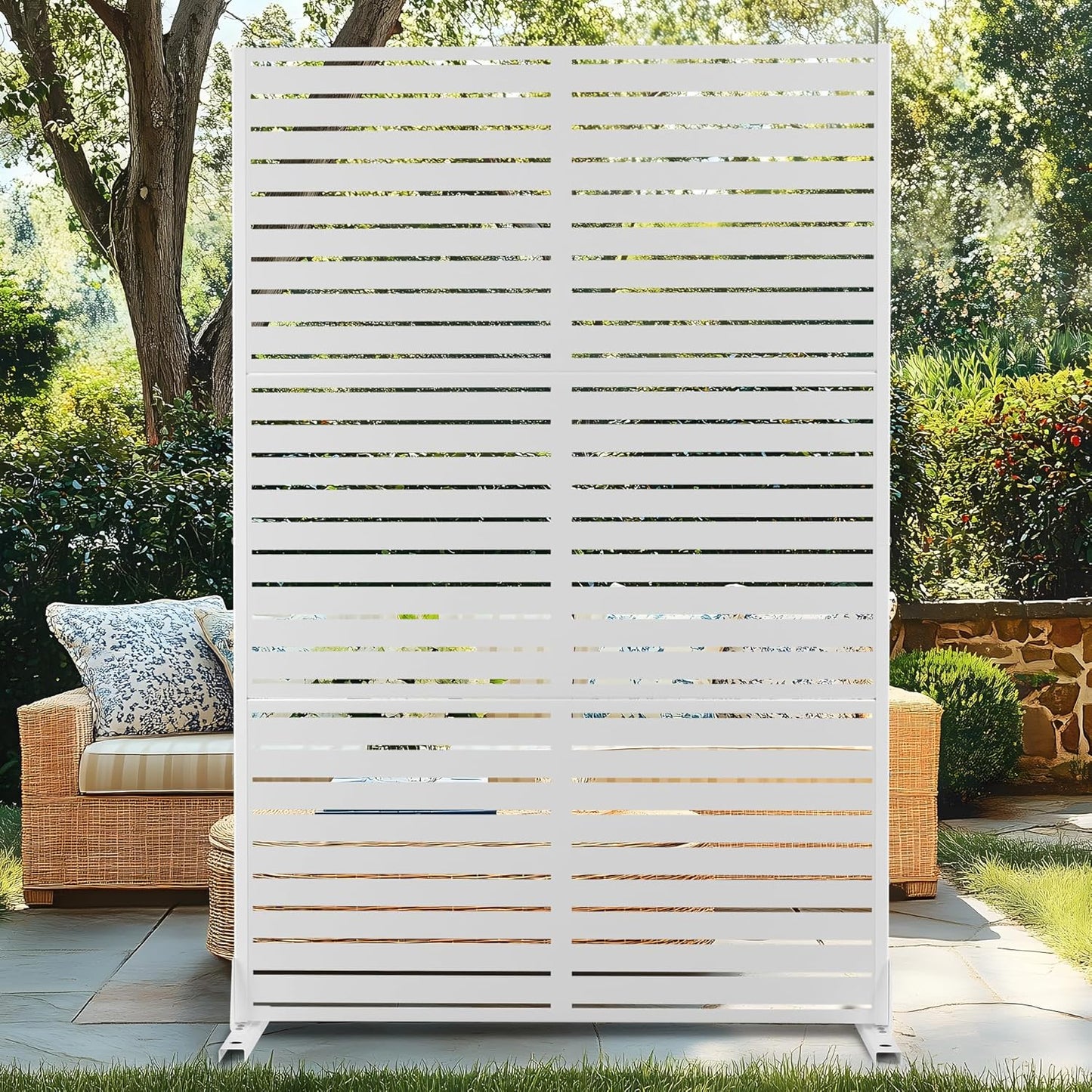 72" H×47" W Metal Outdoor Privacy Screen Freestanding, Panels for Patio Lawn Deck, Freestanding Decorative Privacy Screen for Balcony Yard&Garden(Consists of 3 Panels)