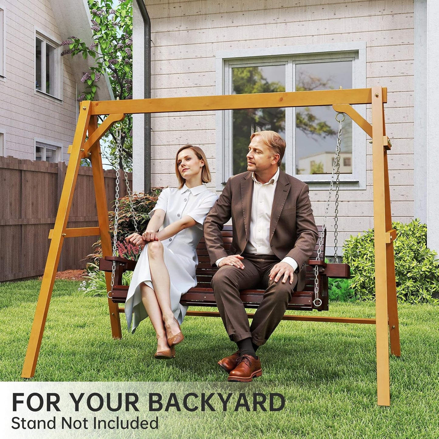 Wooden Outdoor Porch Swings, 2 Seater Front Porch Swing with Upgraded 22" Deep Seat, Heavy Duty 880 Lbs Swing Bench Chair for for Patio, Backyard, Garden (Brown, 4 FT)