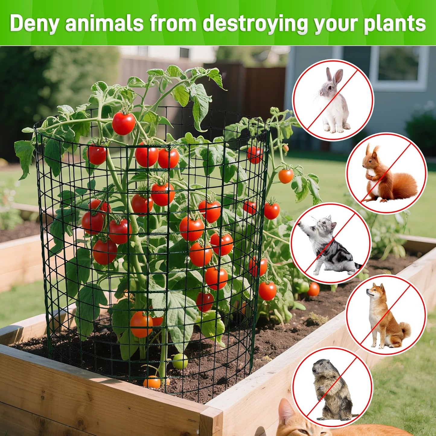 16pcs Plant Protectors from Animals, 13.8"x 12" Wire Plant Protector, Wire Cages for Plants with Stakes and Cable Ties, Metal Plant Cages for Plants, Vegetables, Flowers