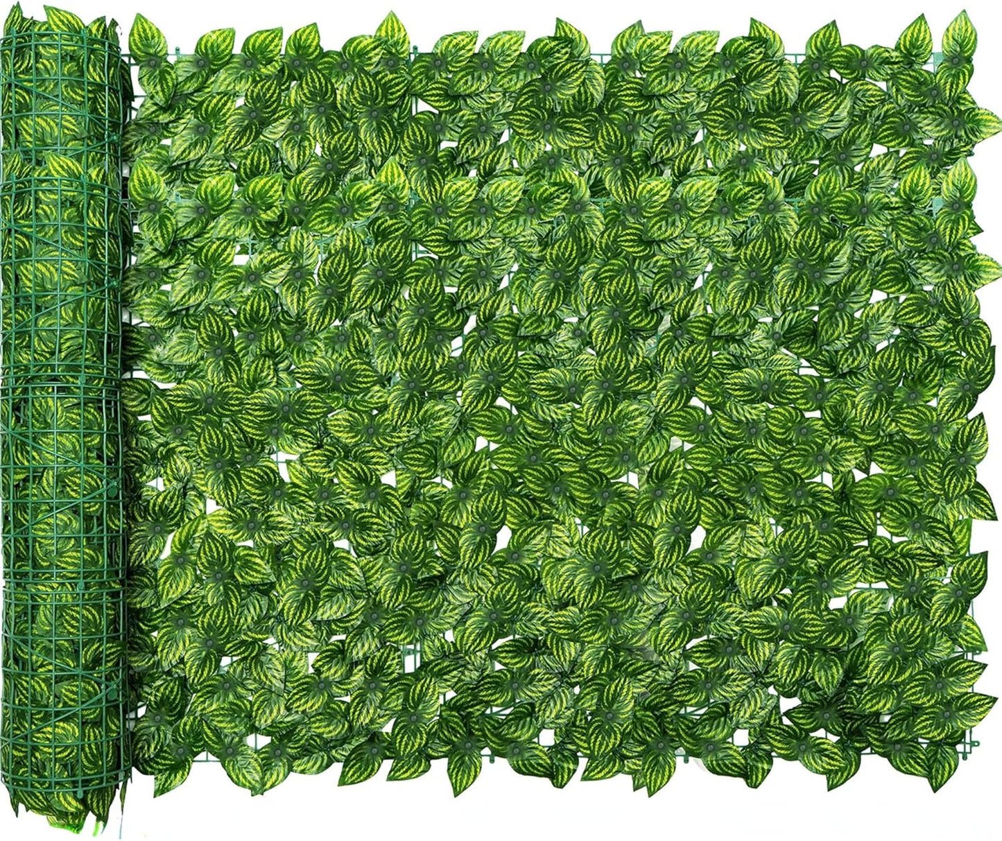 Artificial Ivy Privacy Fence Screen, 39.4x157.5 inch Artificial Faux Ivy Hedge, Expandable Faux Privacy Fence with 80 pcs Zip Ties Decoration for Outdoor Garden, Color Printing Watermelon Leaves