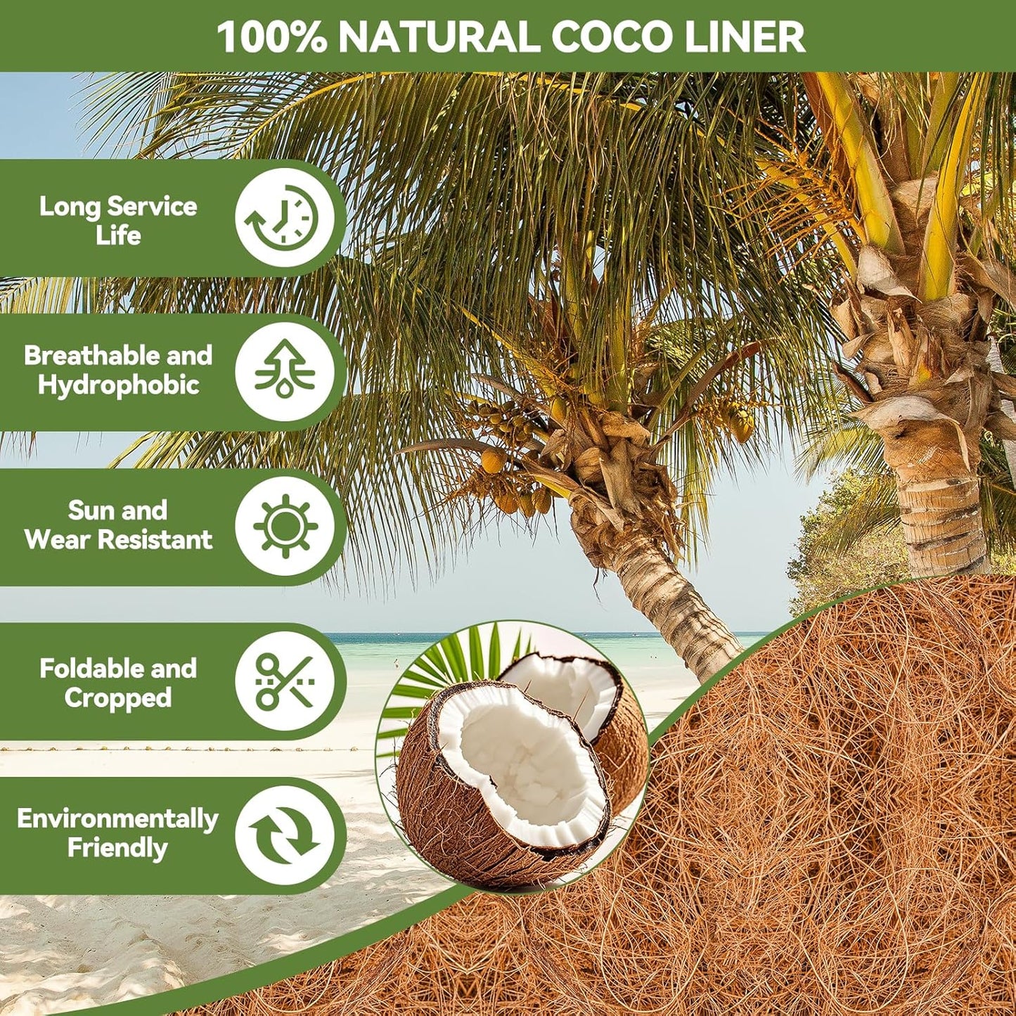 2Pcs Trough Coco Liner 36" Coco Coir Liners for Planters, Liners for Window Boxes Liners, Wall Basket Planters, Railing Hanging Baskets, Garden Planter Baskets