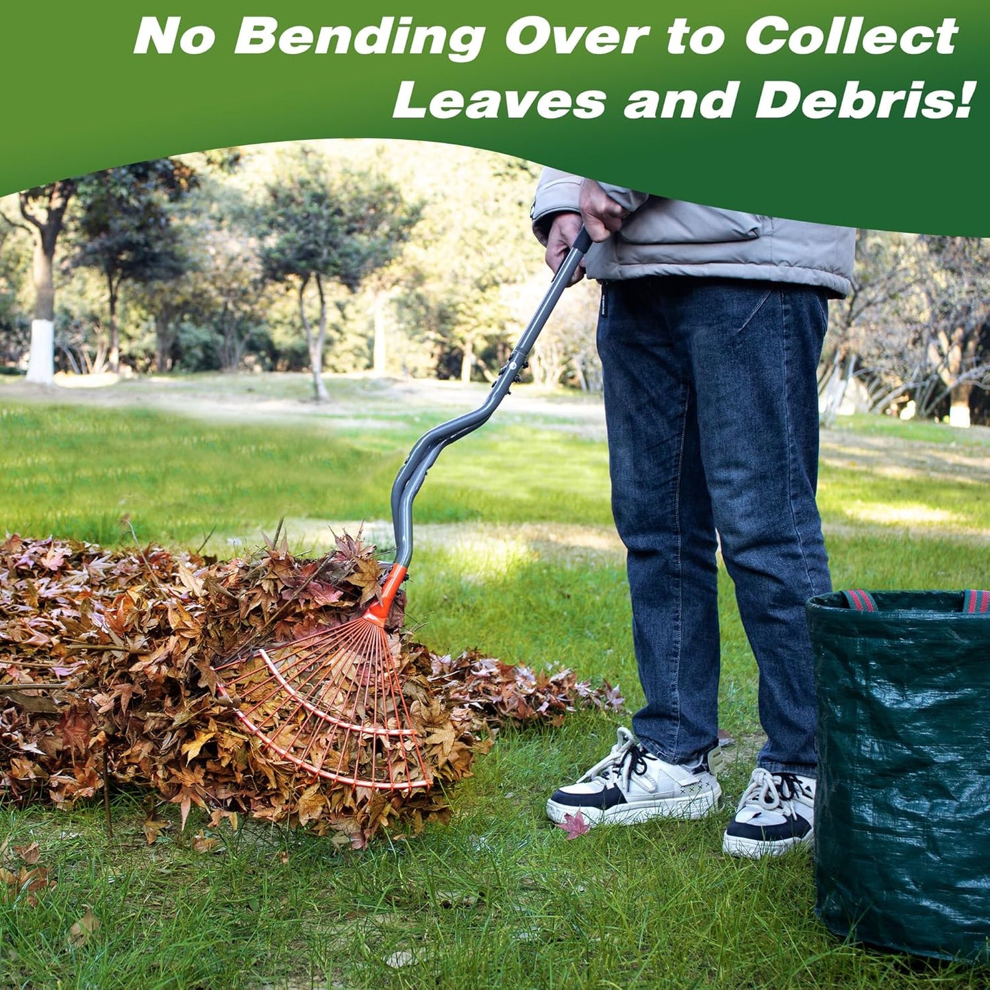 Walensee Leaf Grabber Rake, Leaf Collector Tool with Long Steel Handle & Steel Claw, Lightweight & Efficient Leaf Picker, Comfortable Grip, Ideal for Leaves, Twigs, Yard Waste Garden Cleanup