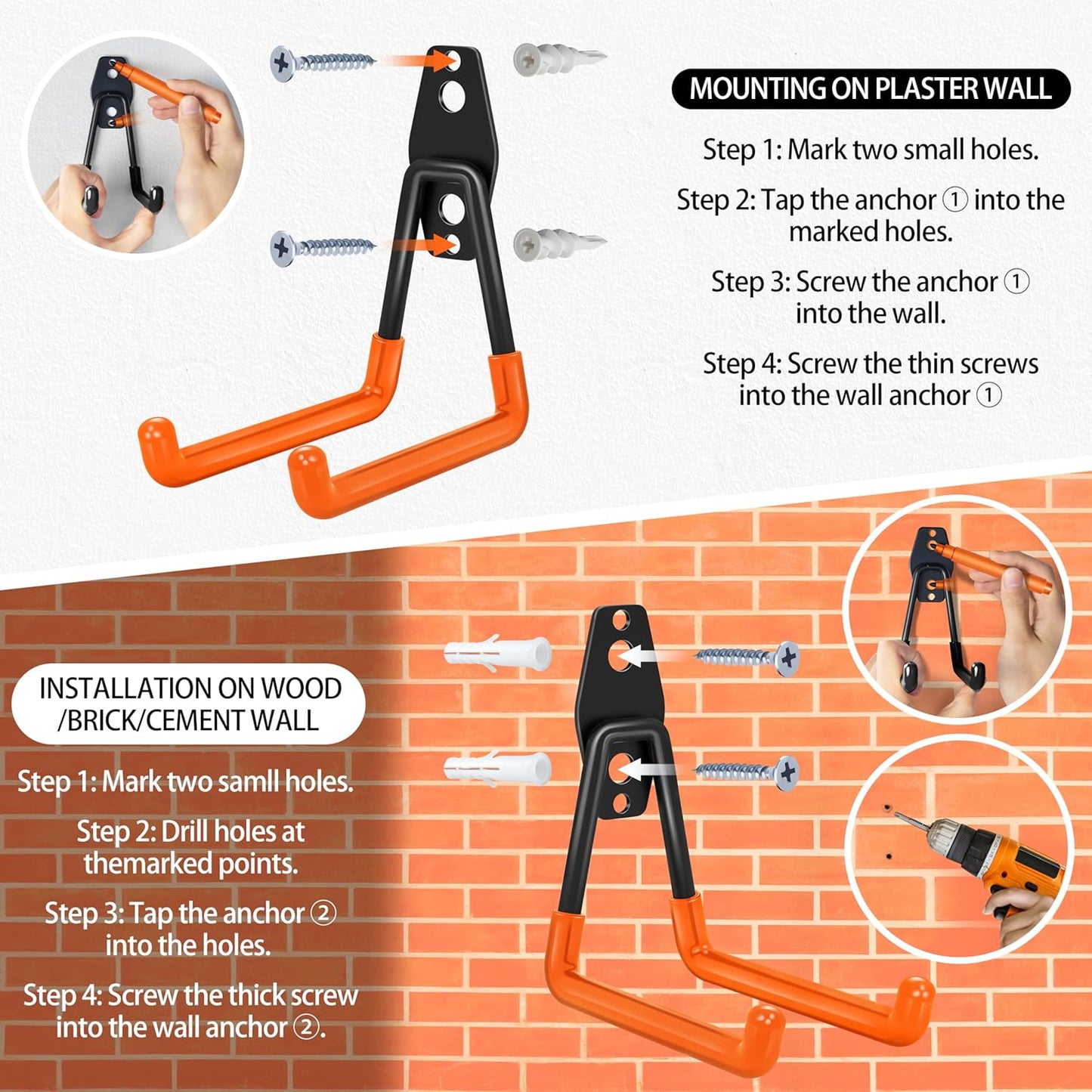 18 Pack Garage Hooks Heavy Duty - Anti-Slip Coating， Garage Storage Hooks for Hanging Bike，Ladder，Garden Tools，Hose