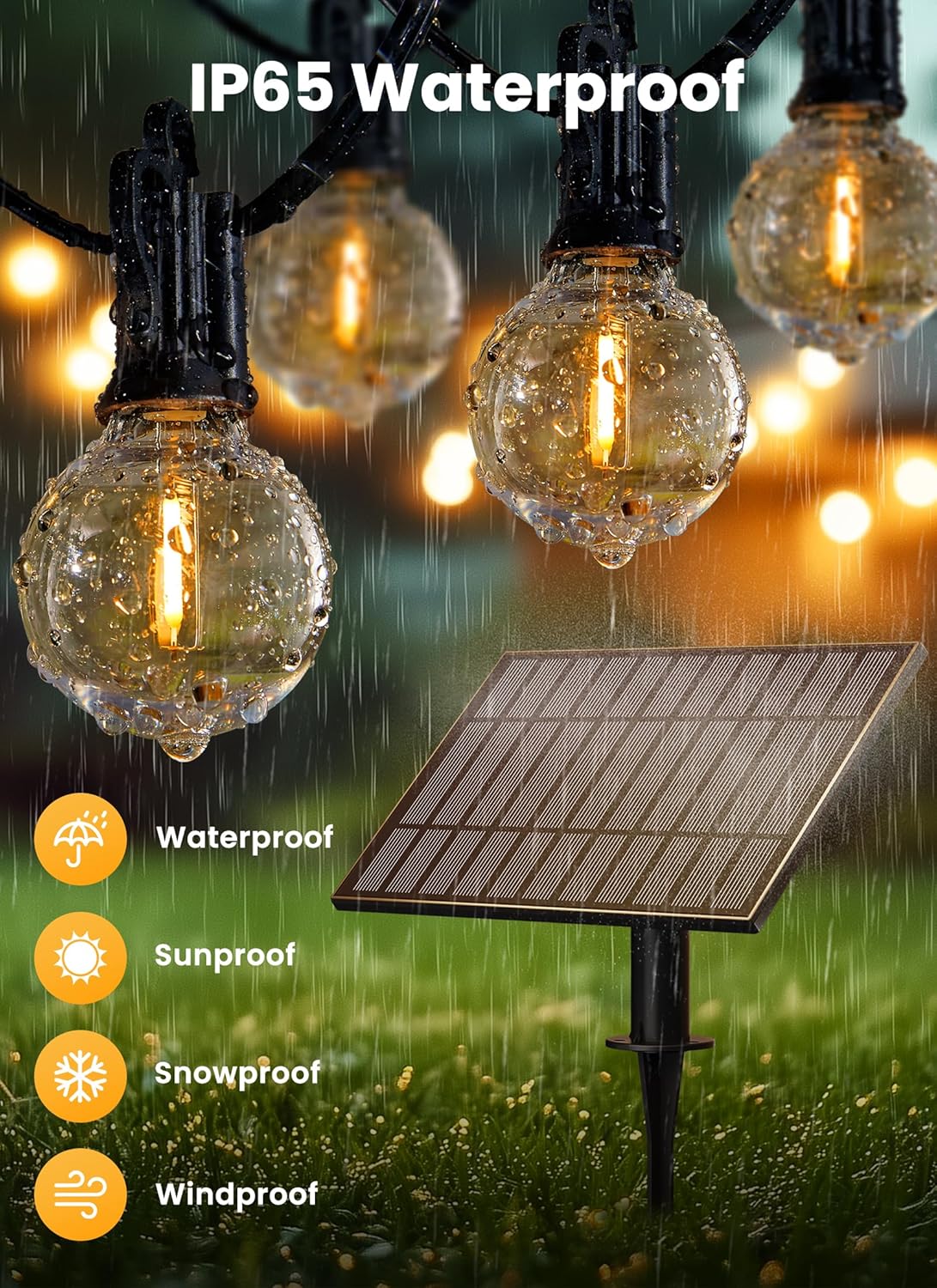 Brightown 108FT Solar String Lights Outdoor with Remote and 52 LED Shatterproof Bulbs, Dimmable & Timable, 3 Light Modes, Solar Patio String Lights Outdoor for Cafe, Garden, Deck, Outside Wedding