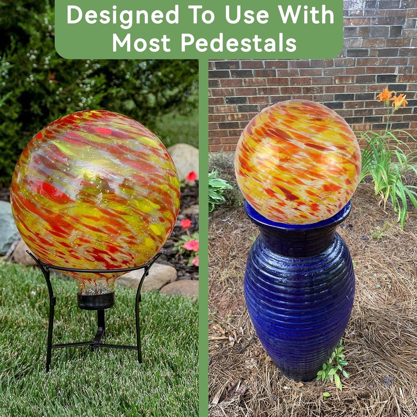 Lily's Home Glass Gazing Ball, A Colorful Addition to Any Garden or Home, Ideal As a Housewarming Gift. 10 Inch (Fiery Sunset)