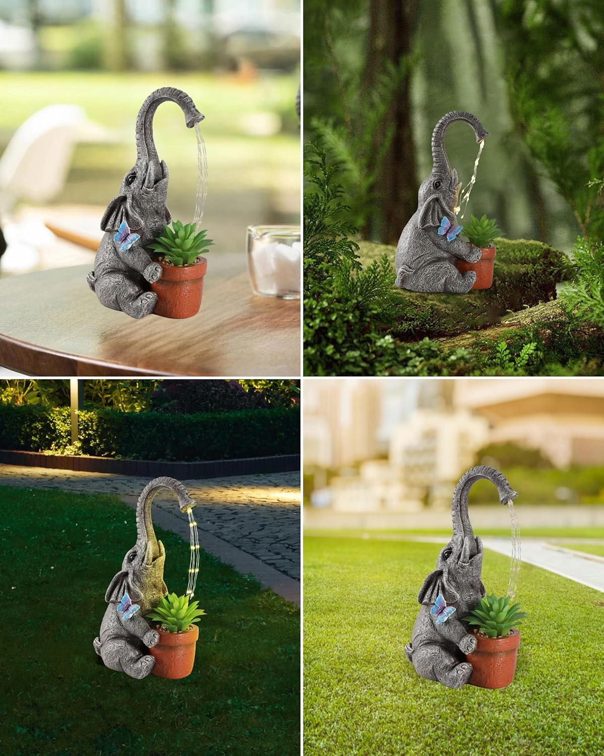 iStatue Solar Elephant Figurine with Succulent Plant Pot - 11'' Hand-Painted Lifelike Resin Lawn Ornaments Statue for Yard Art Garden Decor Gifts (Elephant)
