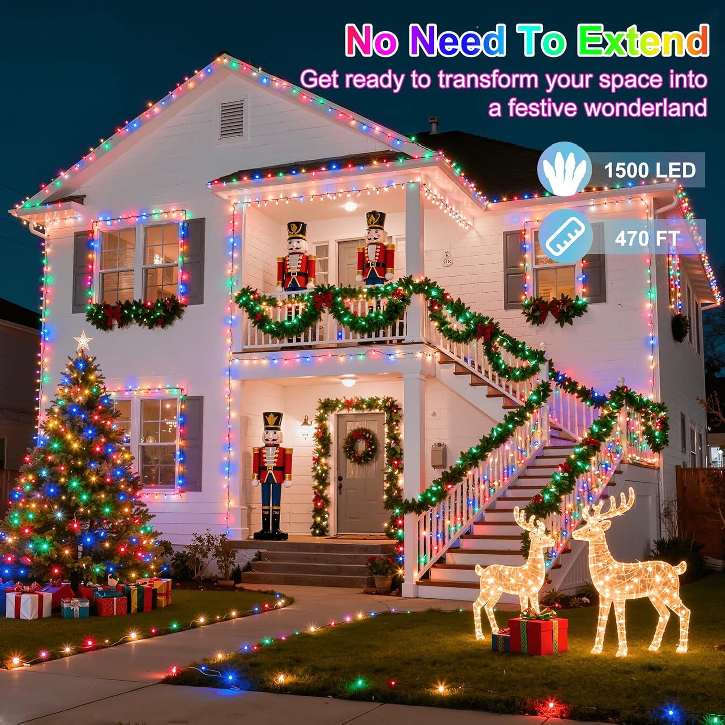 1500LED Christmas Lights Outdoor Use, 470ft 12 Modes Multicolor LED String Lights with Timer Dimmable, Waterproof Christmas Tree Lights for Xmas Patio Yard Fence Balcony Garden Decor Multicolor
