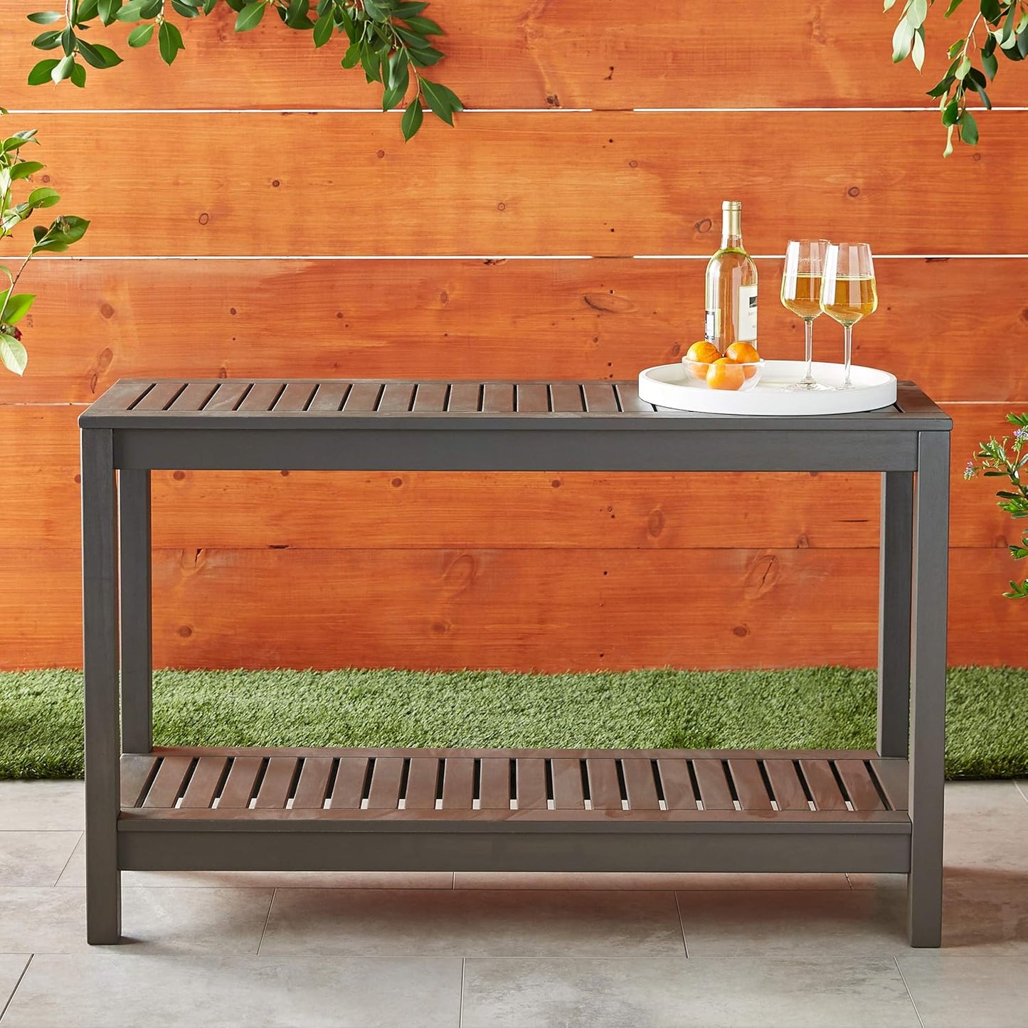 Cambridge Casual Solid Wood Alfresco Outdoor Console Table – Dark Brown Finish – Durable and Stylish Accent Plant Table for Patio, Deck, Porch, Garden, and Outdoor Spaces