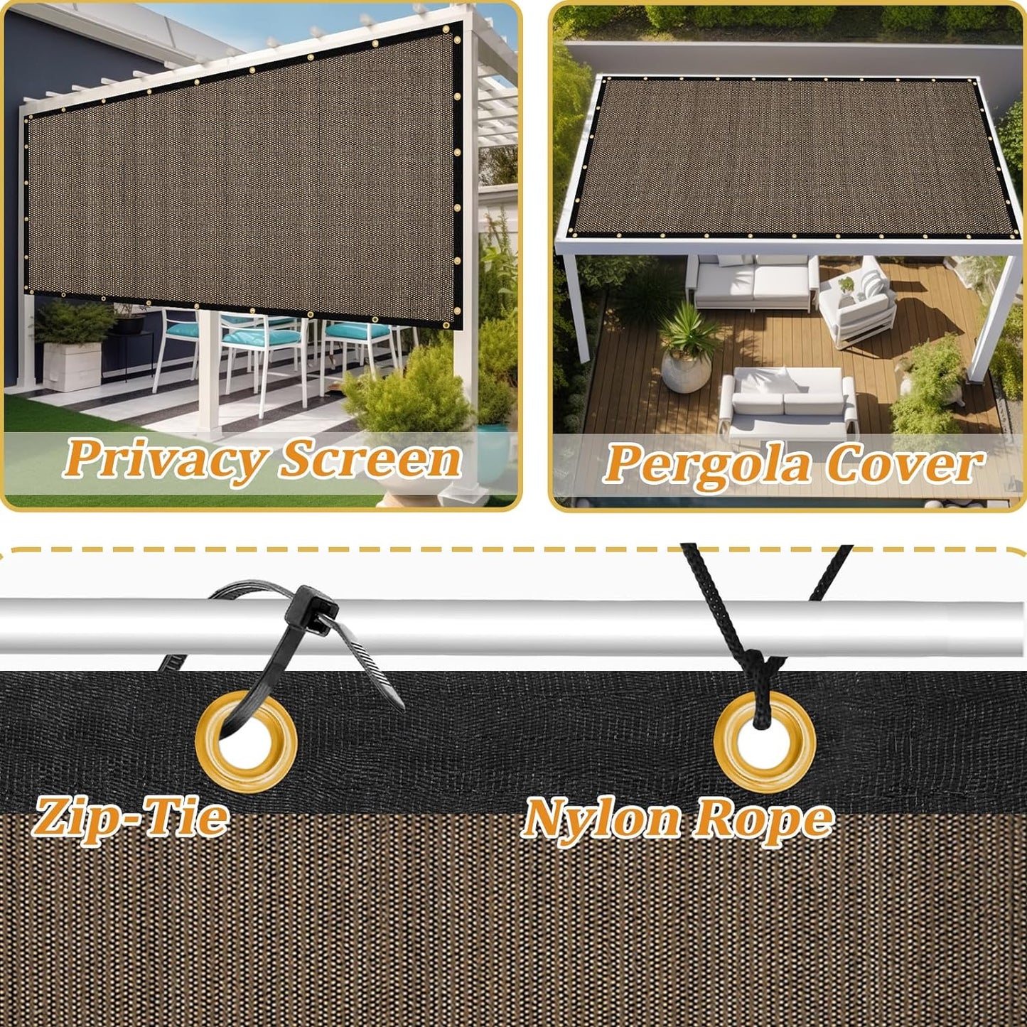 Shade&Beyond Customized Size 17' X 24' Shade Cloth with Grommets, 90% UV Protection UV Protection Mesh Tarp Sun Screens for Patio GN01, Mocha