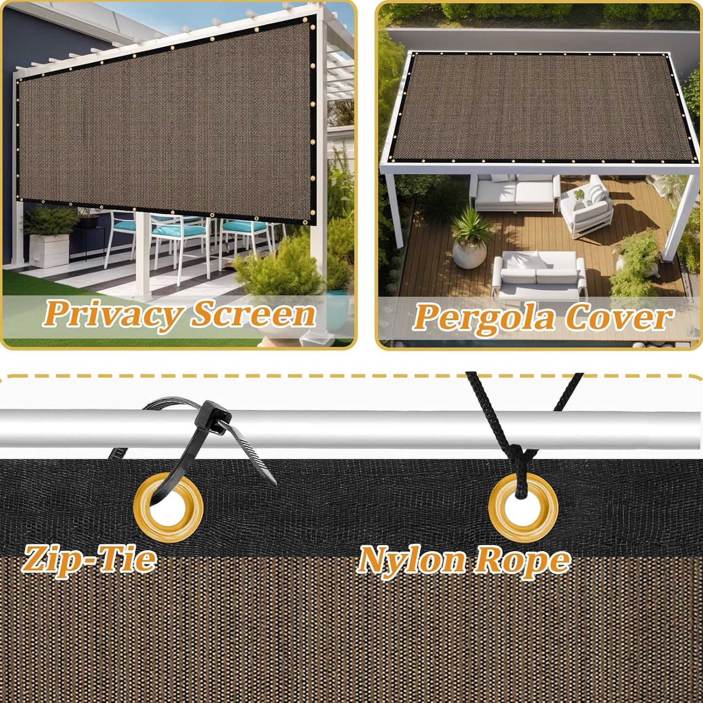 Shade&Beyond Customized Size 19' X 22' Shade Cloth with Grommets, 90% UV Protection UV Protection Mesh Tarp Sun Screens for Patio GN01, Mocha