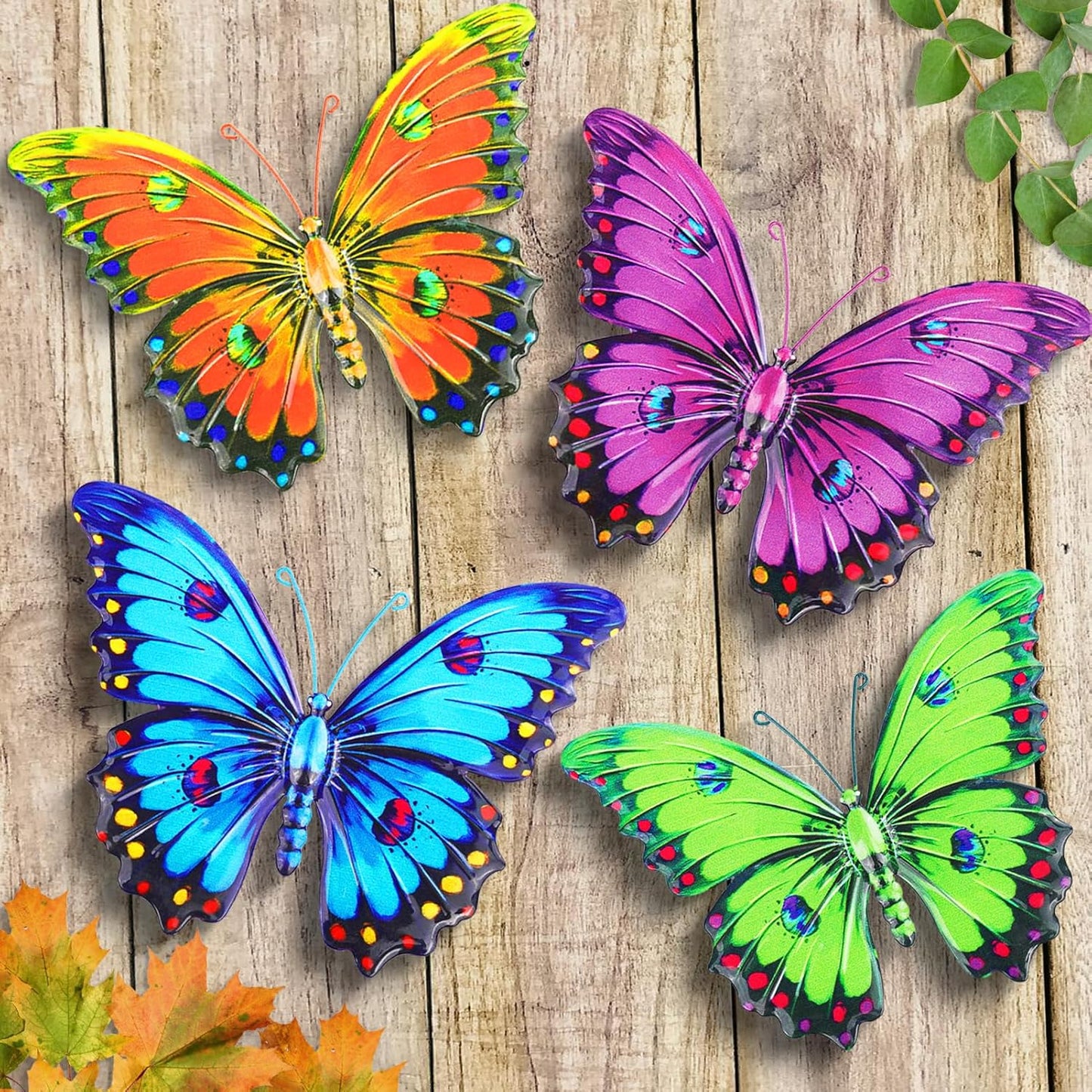 ULENDIS Metal Butterfly Wall Decor, 9.6" 3D Outdoor Fence Wall Art Decor, Hanging Decoration for Garden Backyard Living Room Balcony Patio Indoor, Gift for Mom Kids Family Friends(4 Pack)
