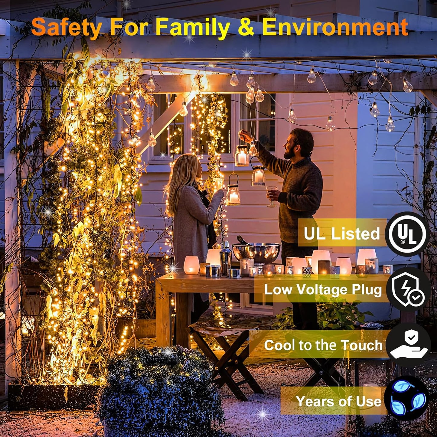 300LED String Lights - Indoor/Outdoor Use, 8 Modes, 100FT Fairy Lights, IP44 Waterproof for Xmas Patio Yard Fence Deck Balcony Garden Decor - Warm White