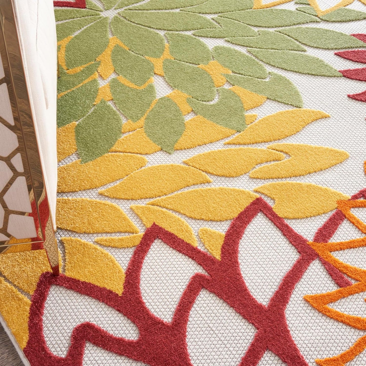 Nourison Home Aloha Indoor/Outdoor Red Multi Colored 9'6" x 13' Area Rug, Tropical, Botanical, Easy Cleaning, Non Shedding, Bed Room, Living Room, Dining Room, Deck, Backyard, Patio (9x13)