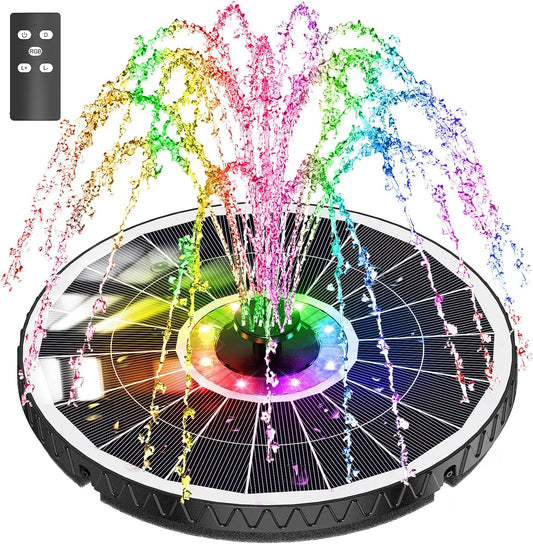 SZMP Solar Fountain 2025 Upgraded, 6W Remote Bird Bath Fountain, 4000mAh Solar Water Fountain Pump with 7 Nozzles & 4 Fixers, Colorful Lights for Garden, Pond, Pool, Outdoor-Adjust Water Height