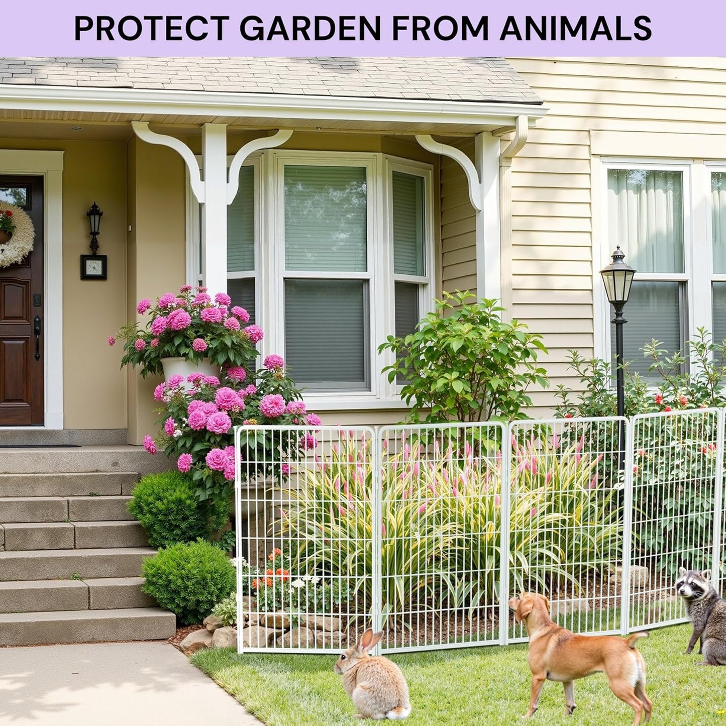 Garden Fence with Gate 40 in(H) x 13.4 ft(L) 6 Panels, Heavy Duty Metal Animal Barrier for Dog and Rabbit, Outdoor Fencing, Easy Set Up, White