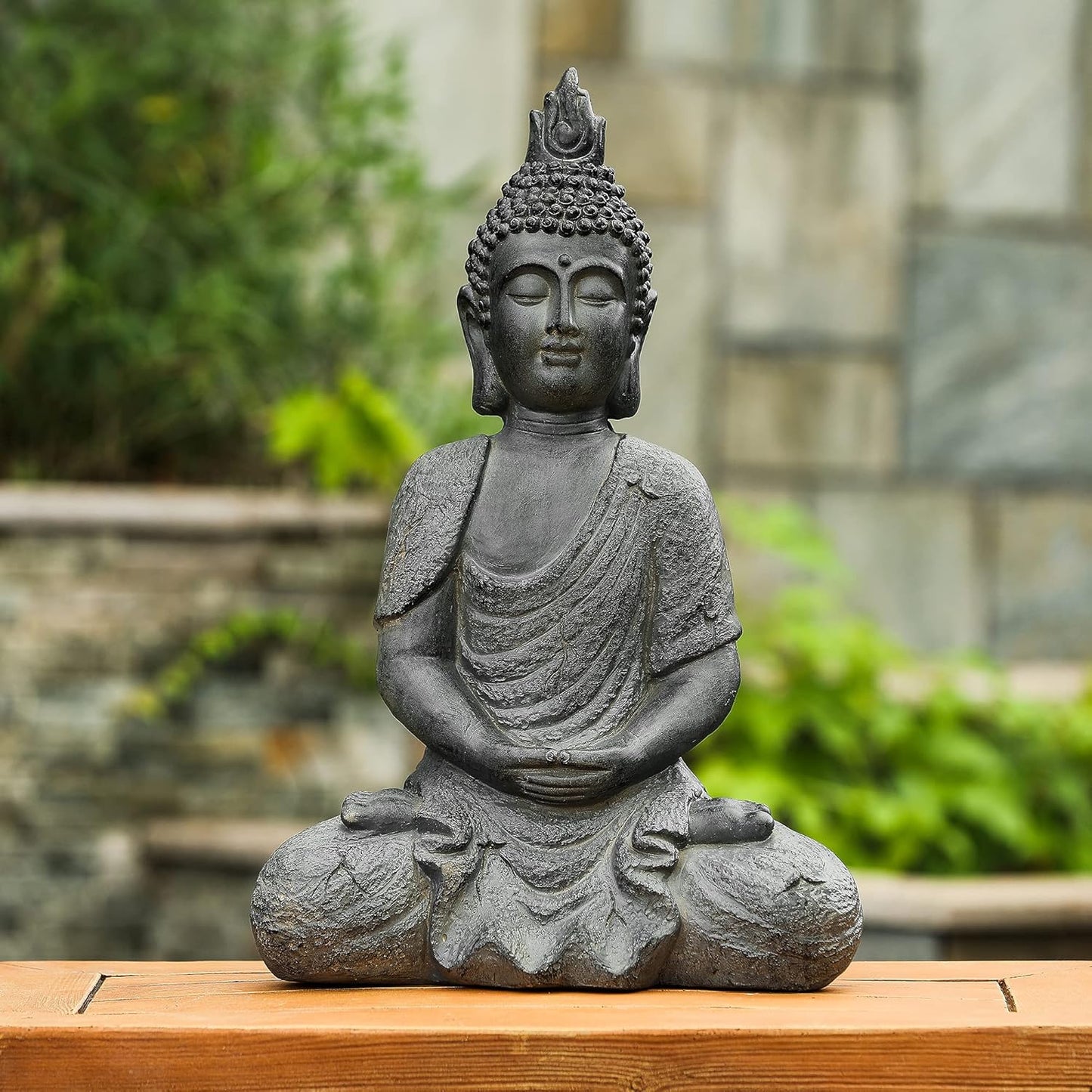 LuxenHome Large Buddha Statue Outdoor and Indoor, 22" Fiber Stone Meditating Buddhas Garden Statues Outdoor, Zen Buddha Garden Sculptures & Statues, Outdoor Statues for Patio, Backyard Deck