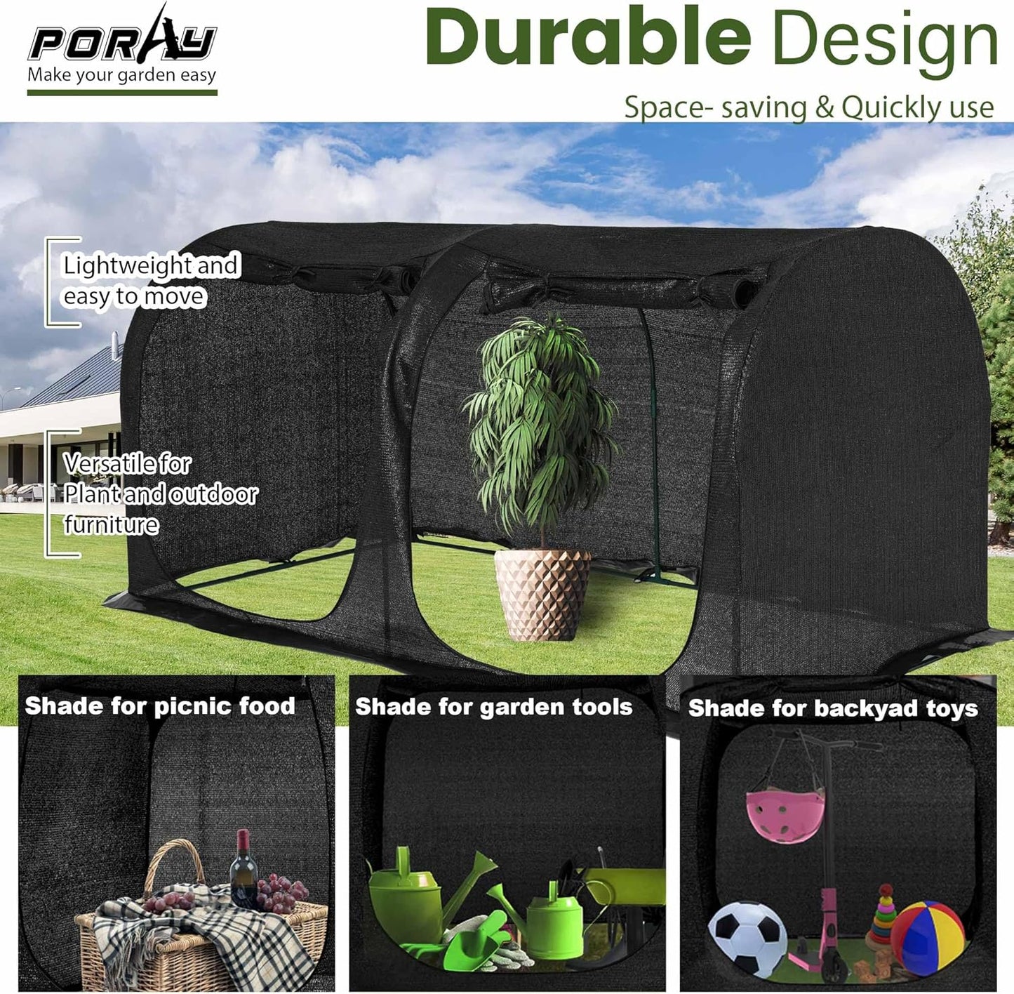 Large Tunnel 8.2'x4' Sunshade Cloth Gardening Net,Easy Set up 4FT Tall Crops Shade Cover, UV Resistant Plant 80% Sunblock Net for Vegetables,Fruits and Mini Flower Pot with Stakes and Carry