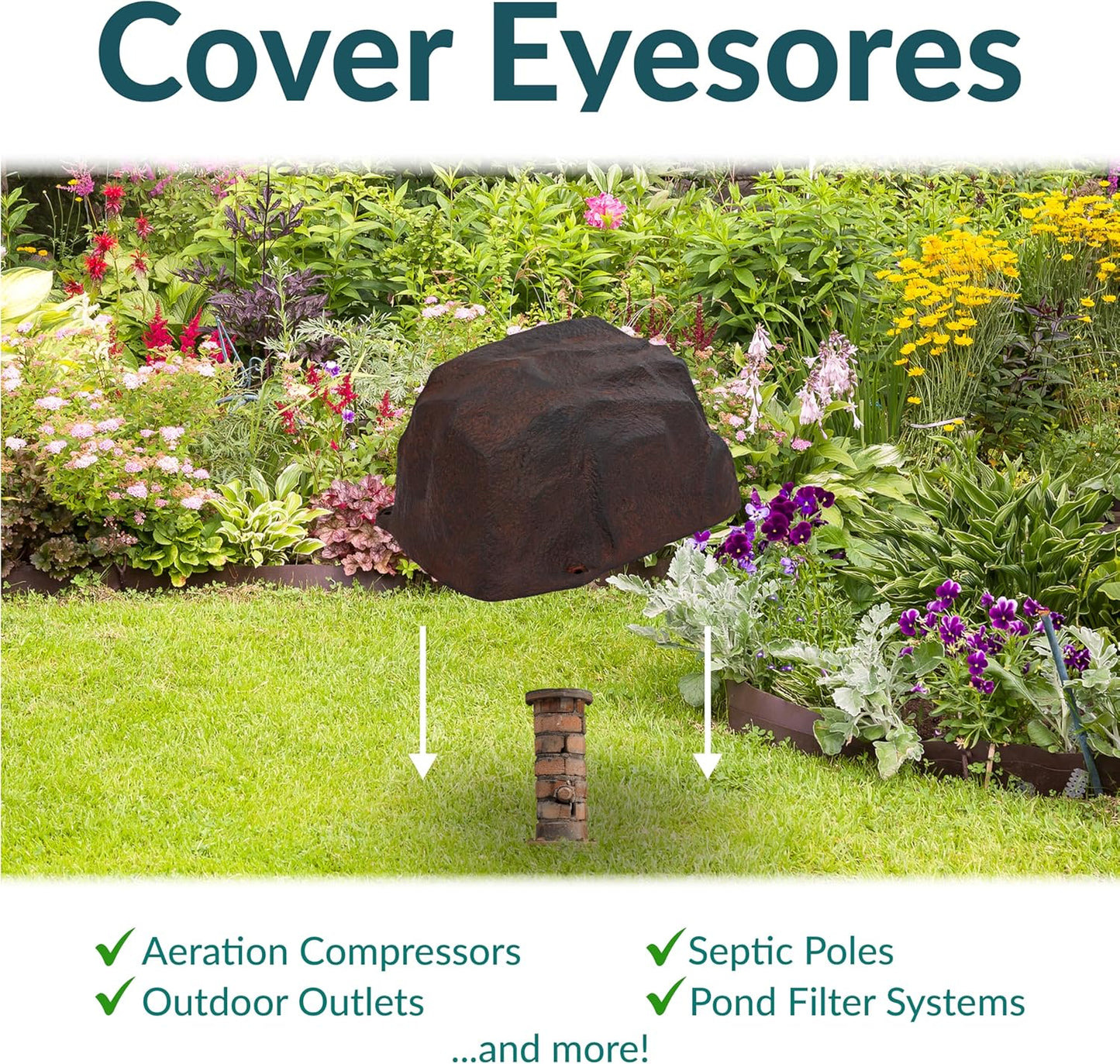 Sunnydaze 14” H Polyresin Faux Landscape Rock Cover - Lightweight Fake Rock Well Pump Cover for Outside - Brown