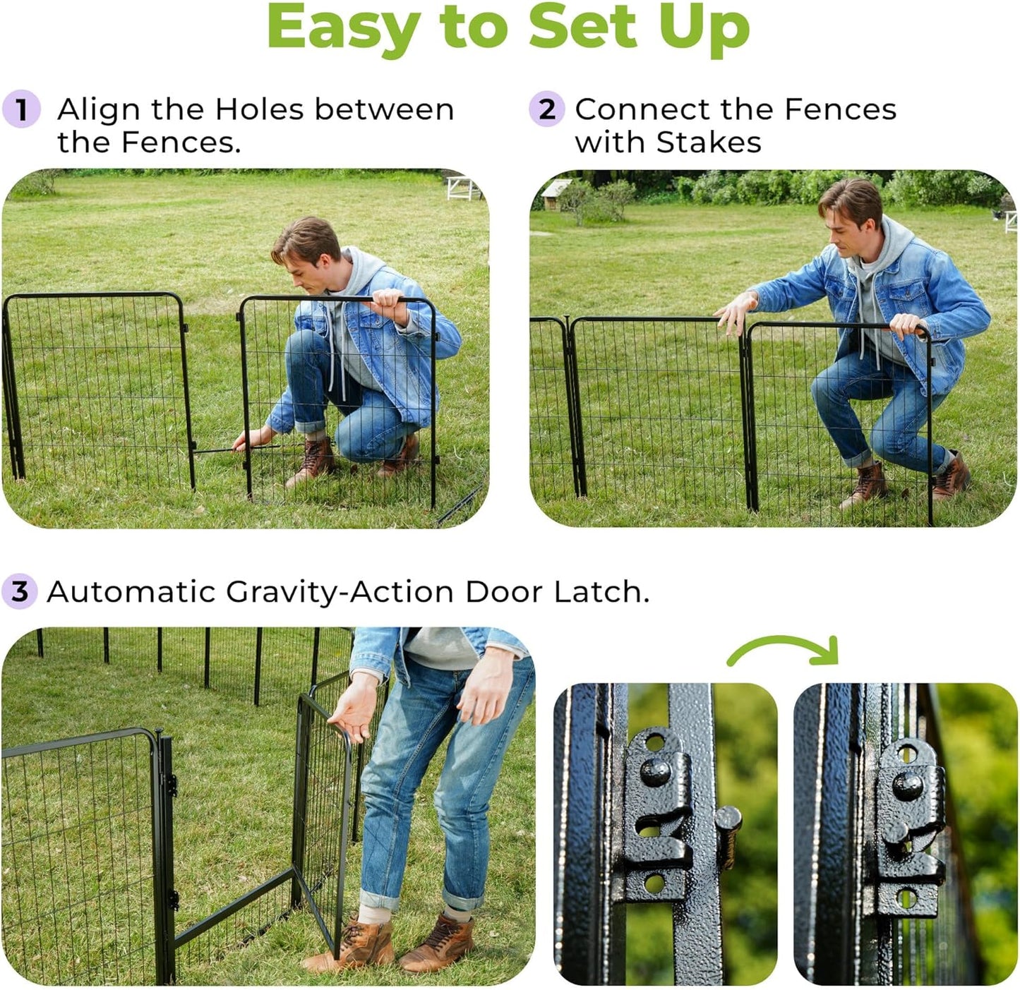 Decorative Garden Fence with Gate 40 in(H) x 13.4 ft(L) 6 Panels, Heavy Duty Metal Animal Barrier Fence for Yard, Flower Bed Fencing, Garden Border Fence, Easy Set Up, Black