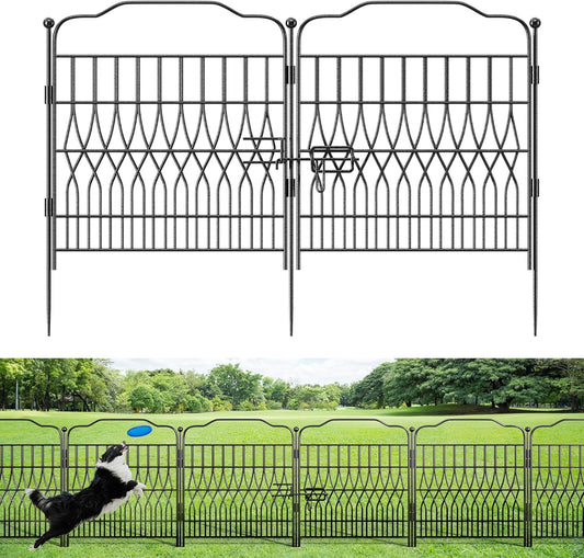 Bepatio 10 Panels Garden Fence Border with Latch, 24in (H) x 20ft (L) Dog Fence Outdoor for Yard, Arc Metal Fencing Panels, Animal Barrier Fencing for Outdoor, Patio, Flower Bed