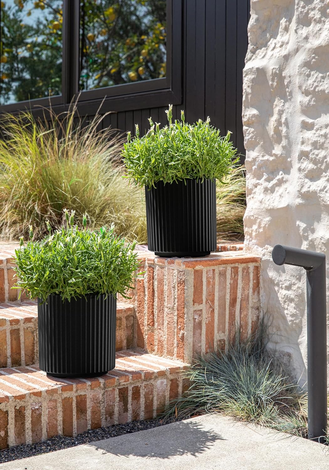 Veradek Demi Series Round Planter for Porch, Patio, Backyard | Durable Plastic-Stone Composite Material | Modern Décor for Tall Plants, Flowers