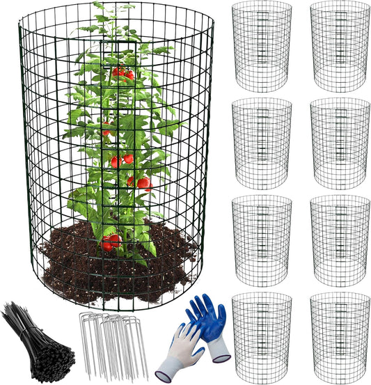 8pcs Plant Protectors from Animals, 13.8"x 12" Wire Plant Protector, Wire Cages for Plants with Stakes and Cable Ties, Metal Plant Cages for Plants, Vegetables, Flowers