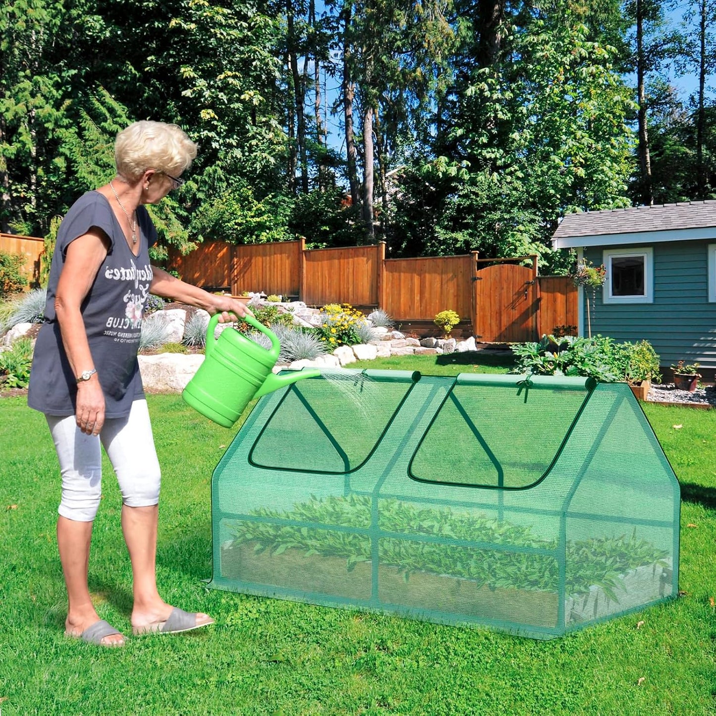 BPS 4x2x2 ft Mini Greenhouse with Green PE Cover UV-Protected Roll-Up Zipper Windows, Ideal for Indoor or Outdoor Use on Raised Garden Beds