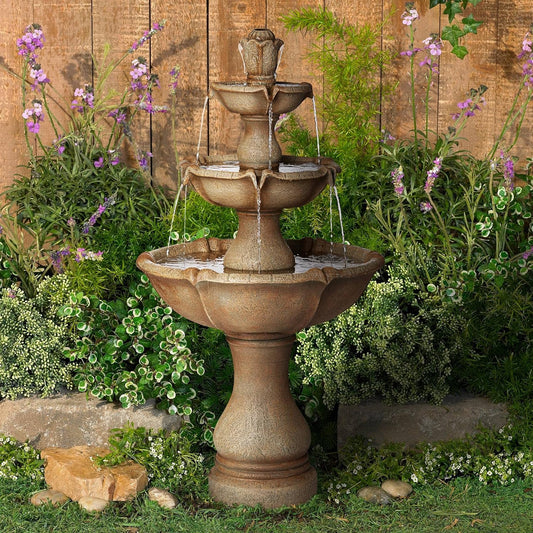 Arosco Modern Rustic Outdoor Floor Water Fountain with Light LED 43" High 3-Tiered Resin for Garden Patio Yard Deck Home Lawn Porch House Relaxation Exterior - John Timberland