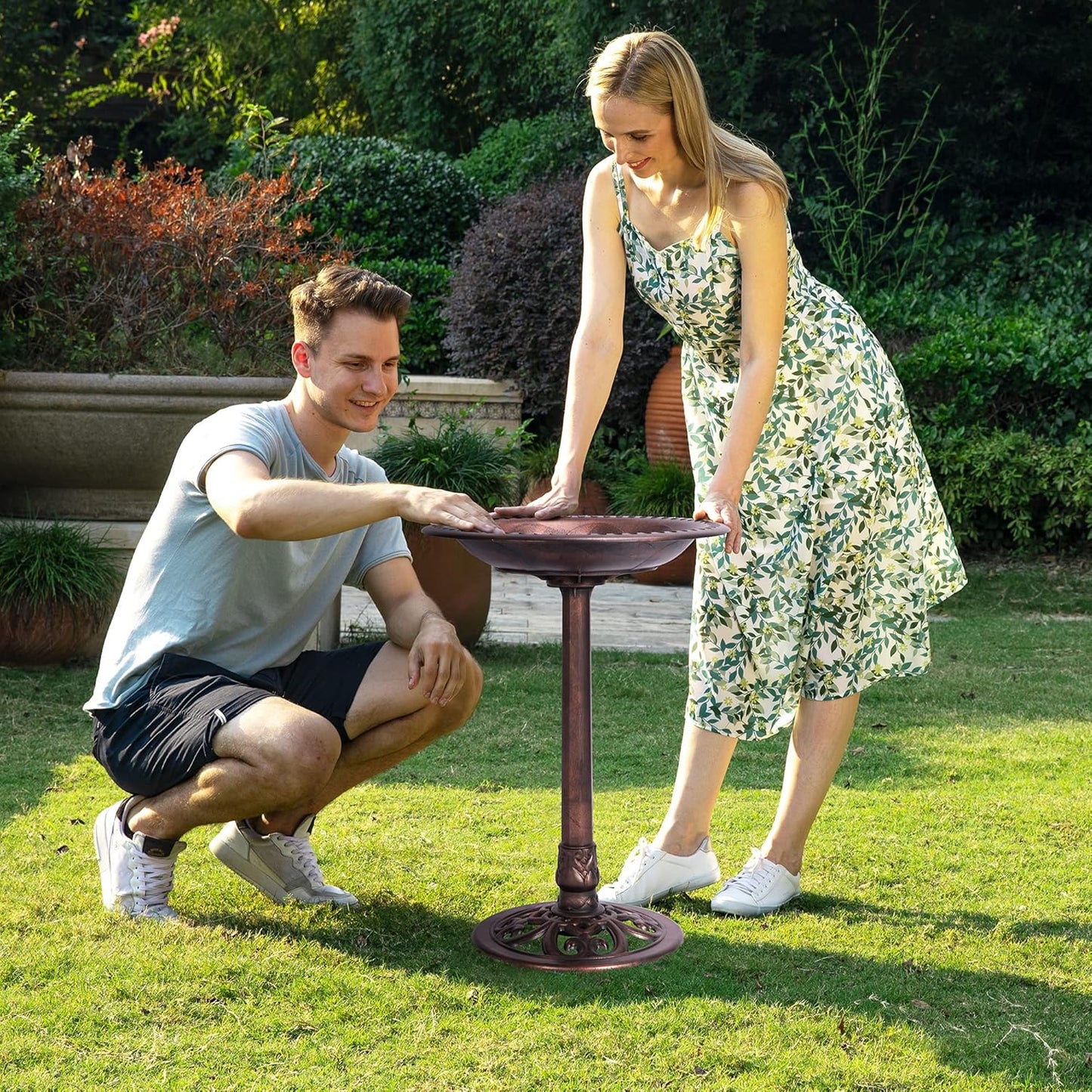 VIVOHOME 28 Inch Height Polyresin Lightweight Antique Outdoor Garden Bird Bath Bronze