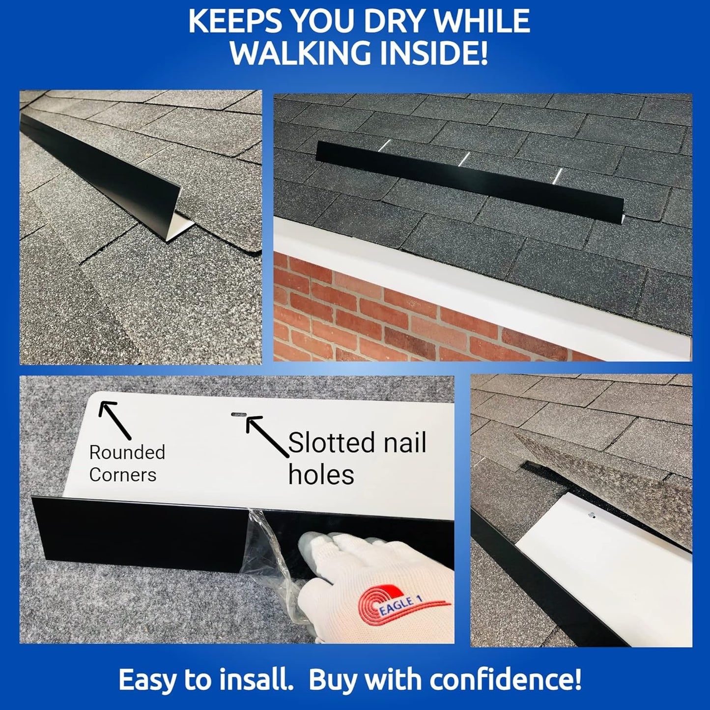 Eagle 1-26 Gauge 5 Foot Rain Diverter - Nails and Instructions Included (Mill Finish Aluminum, Copper, Galvanized, Stainless Steel & More) (1, Aluminum Diamond Plate - Yellow)