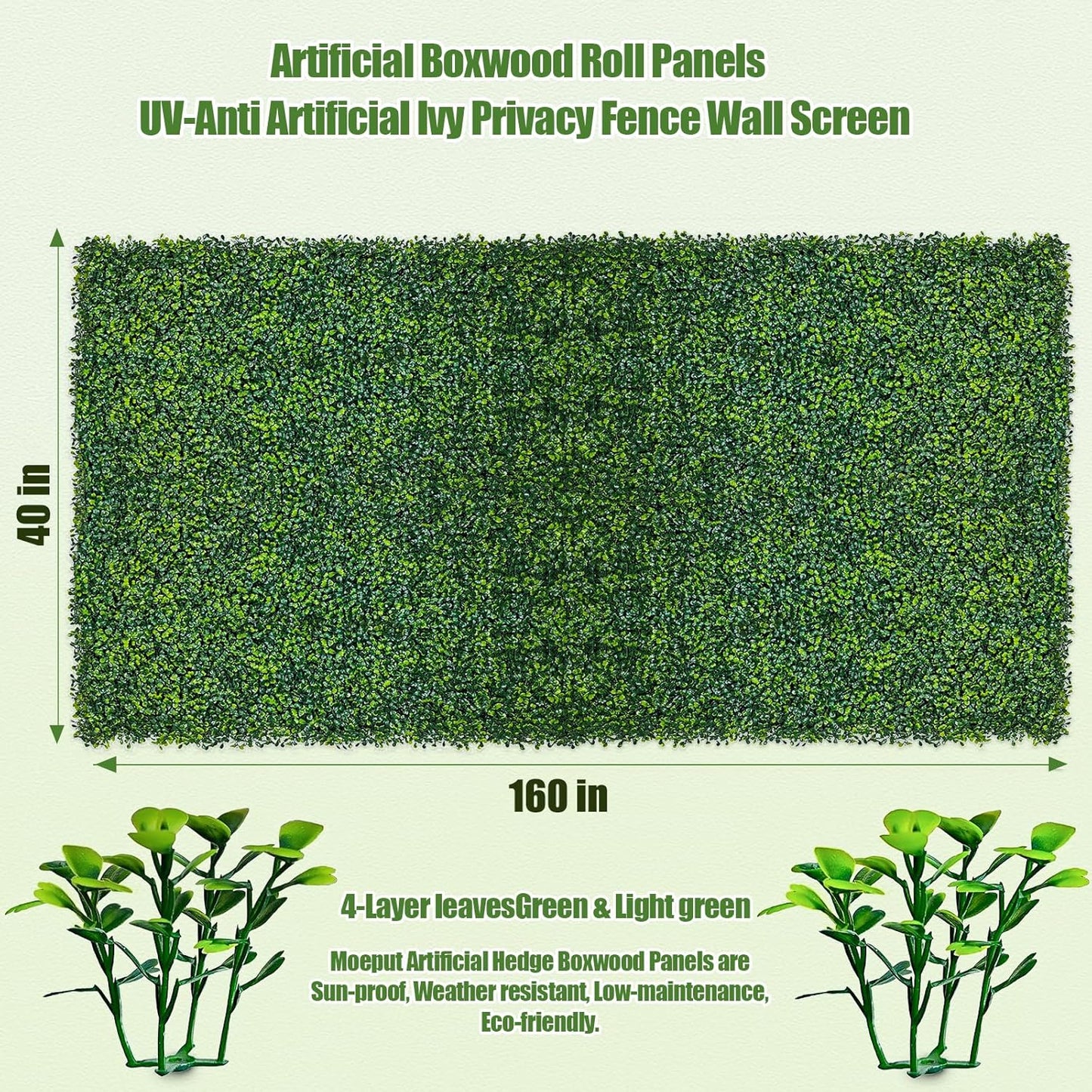 Artificial Ivy Privacy Fence Screen, 40X160 in(43 sqft) UV-Anti Faux Boxwood Roll Panels Greenery Backdrop Vine Leaf Fence Panels Ivy Fence Covering Privacy