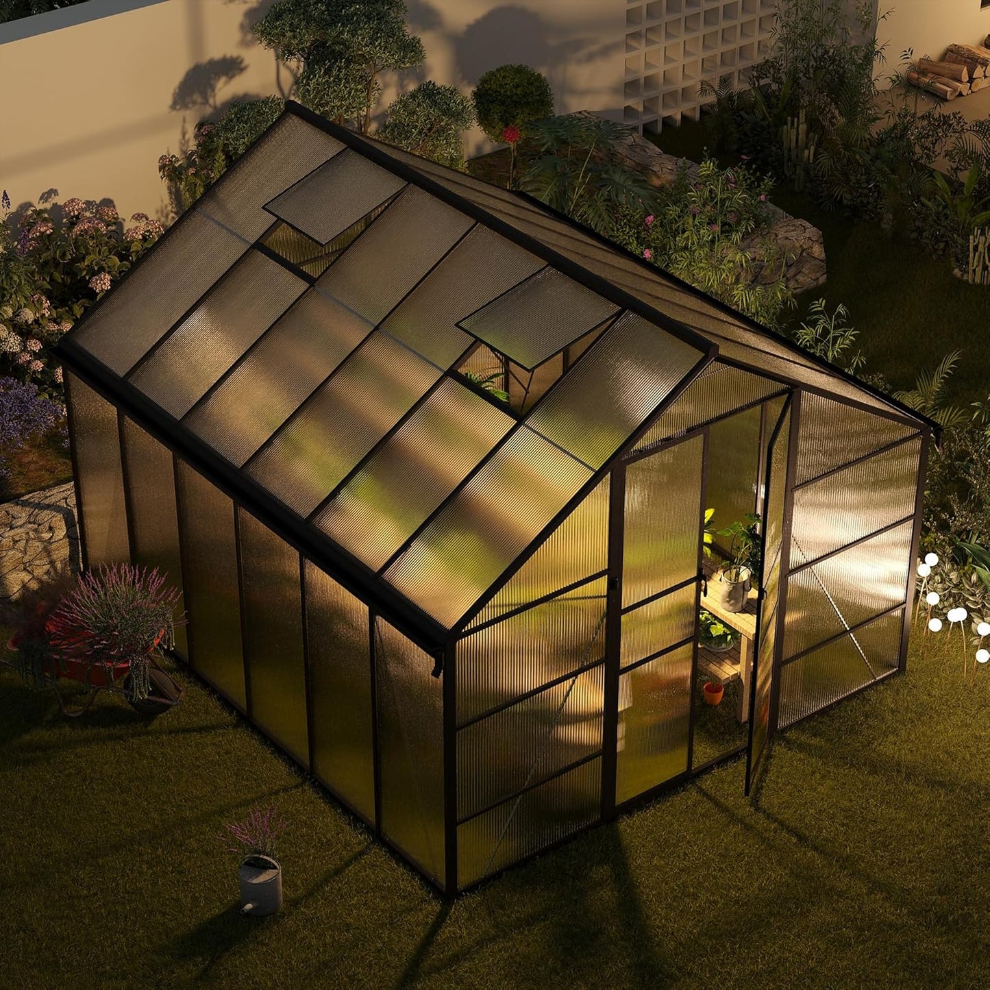 10x12 FT Greenhouse for Outdoors, Polycarbonate Greenhouse with Roof Vent, Enhanced Aluminum Large Walk-in Green House for Garden Backyard