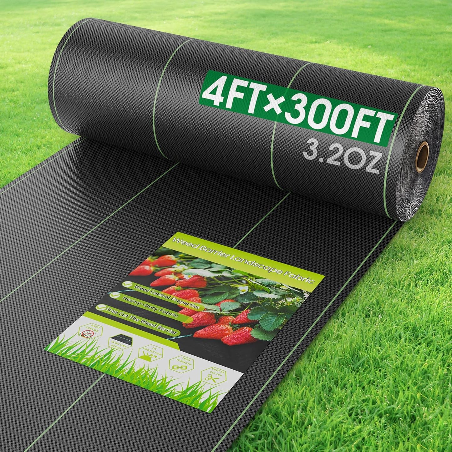 4FTx300FT Weed Barrier Fabric Heavy Duty, Gardening Landscape Fabric Cover Mat, Durable Weed Control Fabric for Garden Bed Cover, Landscaping, Commercial Driveway, Underlayment Use (4x300FTT-3.2OZ)