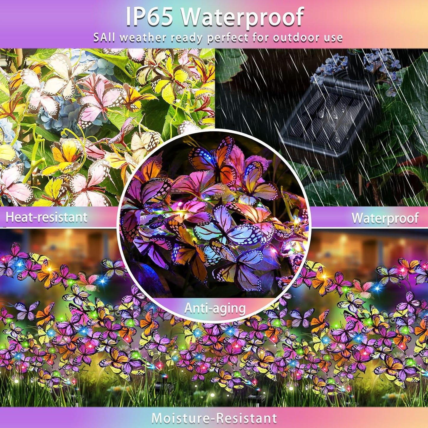 Solar Garden Lights Outdoor, Waterproof Solar Butterfly Lights 2 Pack Willow Vine Light with 80 LED 33 Butterfly Colorful Lighting for Garden Yard Lawn Outdoor Decor, Gift for Mom Women Mother's Day