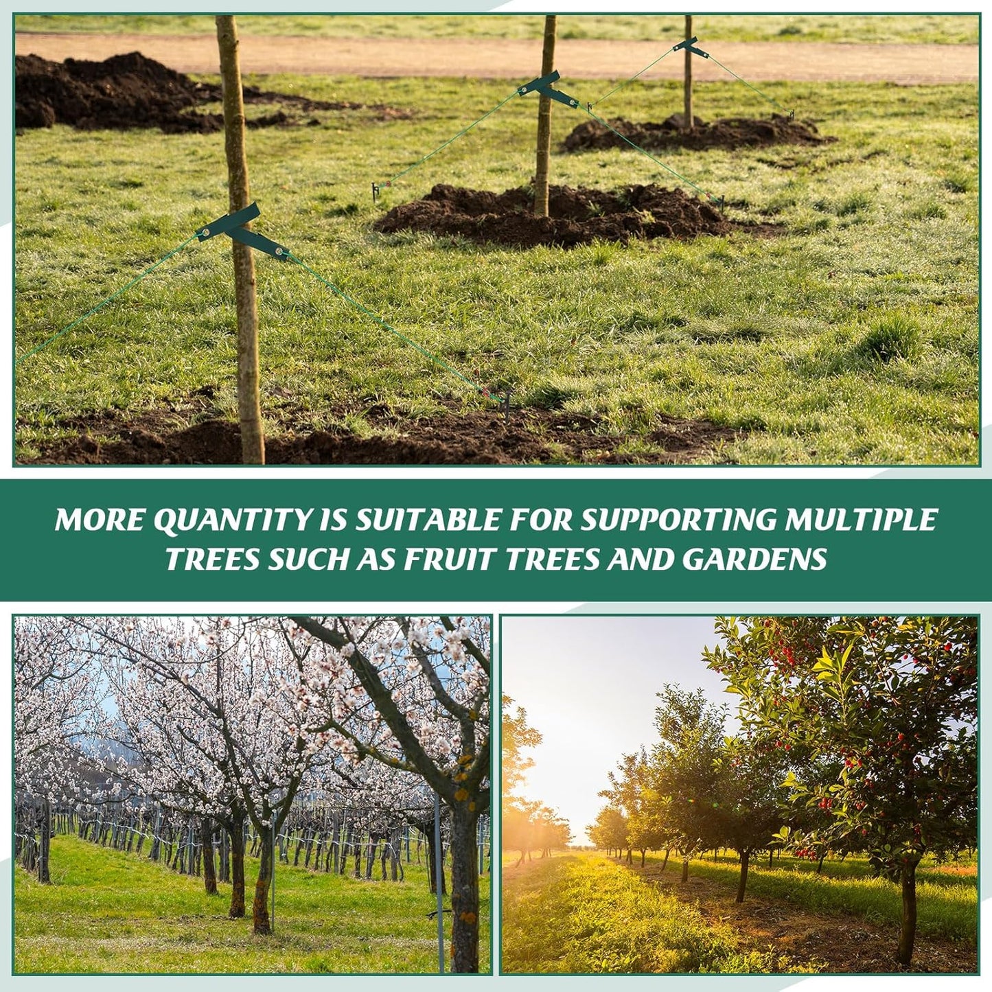 Suzile 180 Pcs Tree Stake Kit, Heavy Duty Tree Staking and Supports for Leaning Trees Include 11. 8'' Steel Stakes 15. 8'' Support Straps 13. 12 ft Ropes for Anchoring Hurricane Protection (Green)