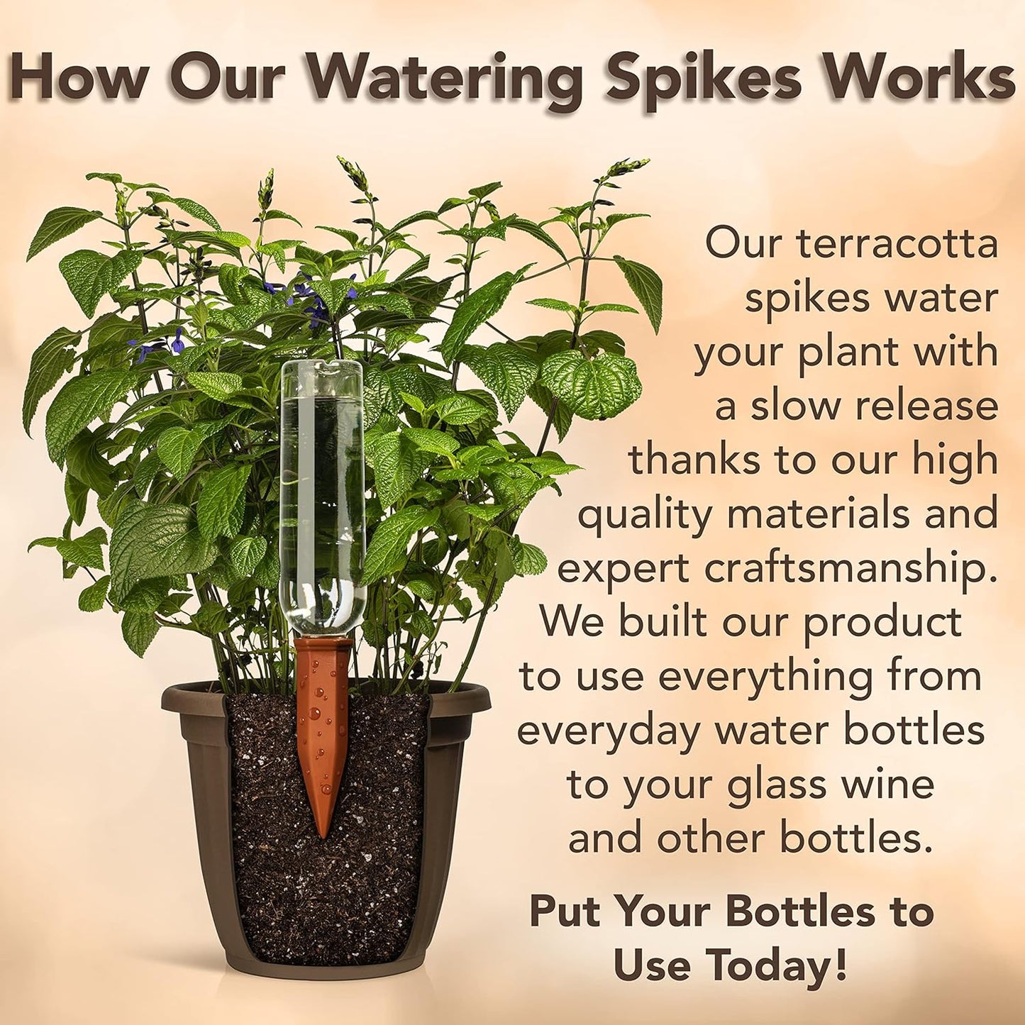 6 Pack Terracotta Watering Spikes for Indoor and Outdoor Plants - Simple and Easy Setup - Keep Plants Happy and Watered While You are Away
