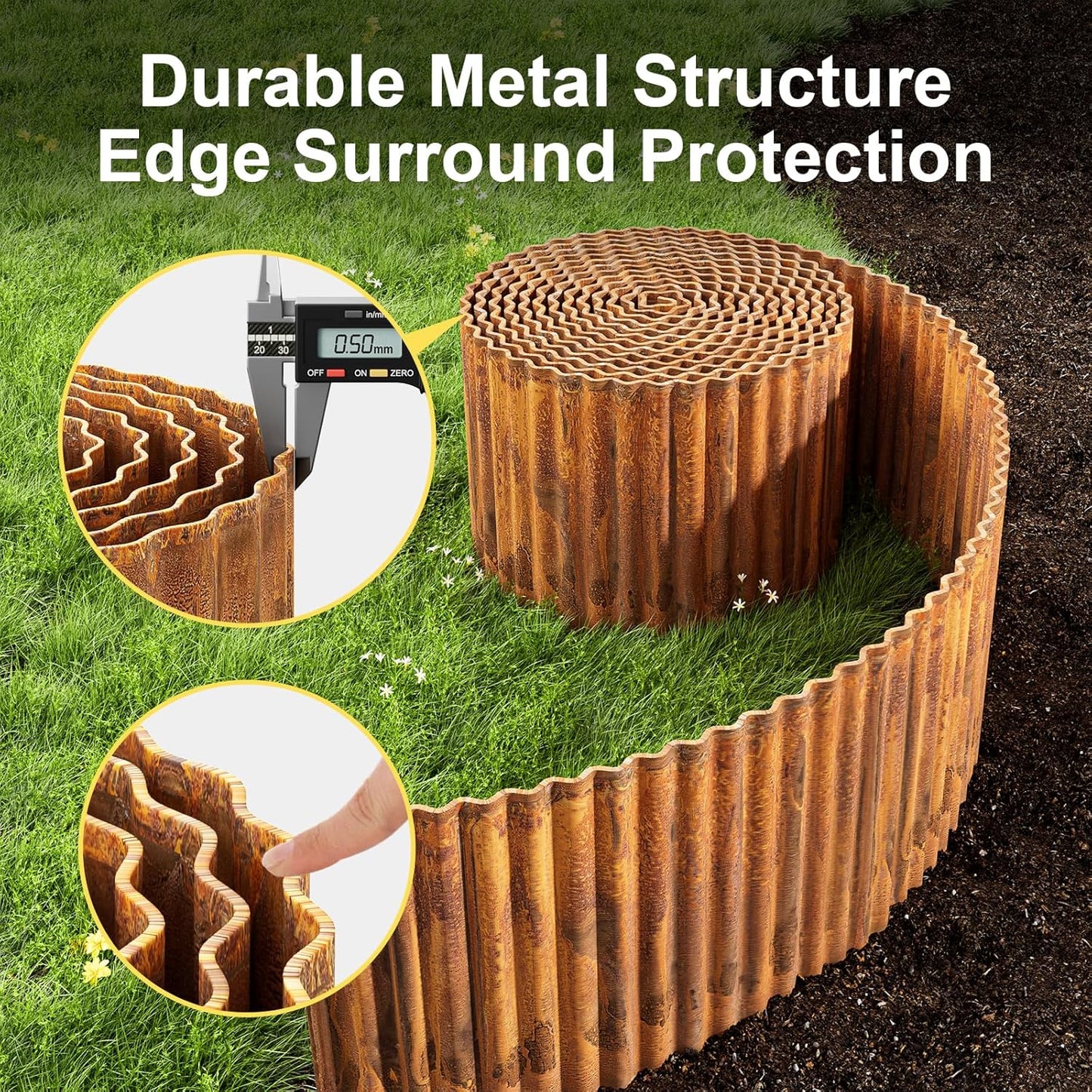 Land Guard Corrugated Garden Edging Border,12" x 40' Landscape Paver Edging, Tall Landscape Edging, Fence for Garden, Flower Bed, Lawn and Landscape Edging (Rusty)